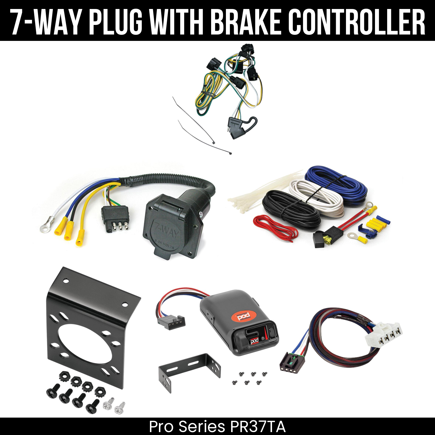 Trailer Wiring 7-Way Economy Plug w/ Bracket , Pro Series POD Brake Control