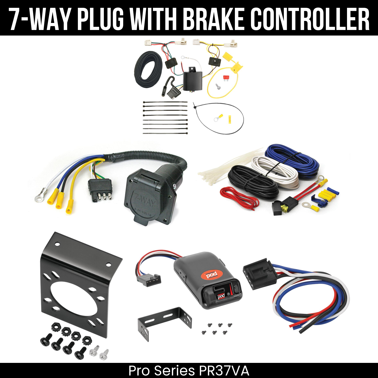Trailer Wiring 7-Way Economy Plug w/ Bracket , Pro Series POD Brake Control