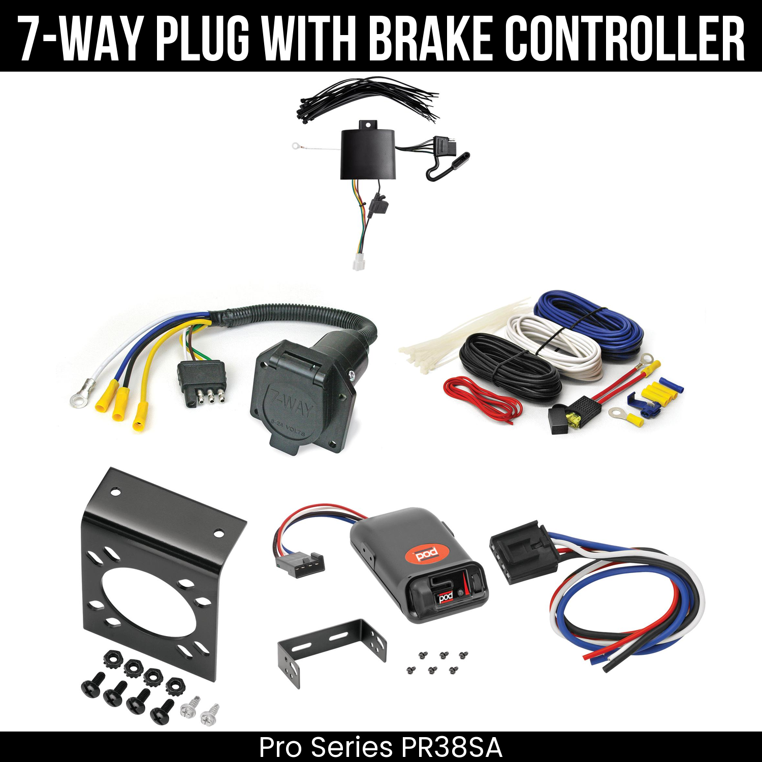 Trailer Wiring 7-Way Economy Plug w/ Bracket , Pro Series POD Brake Control