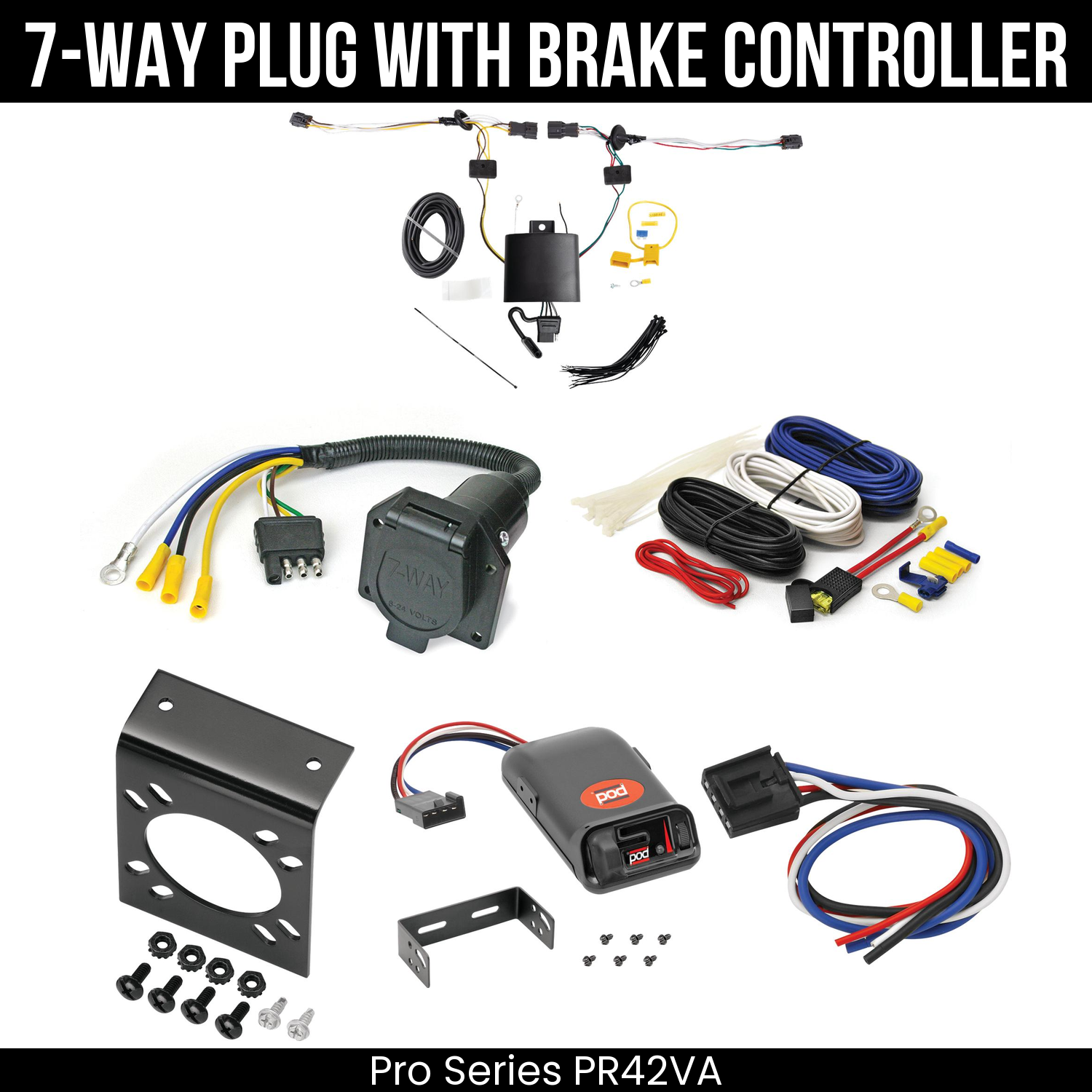 Trailer Wiring 7-Way Economy Plug w/ Bracket , Pro Series POD Brake Control