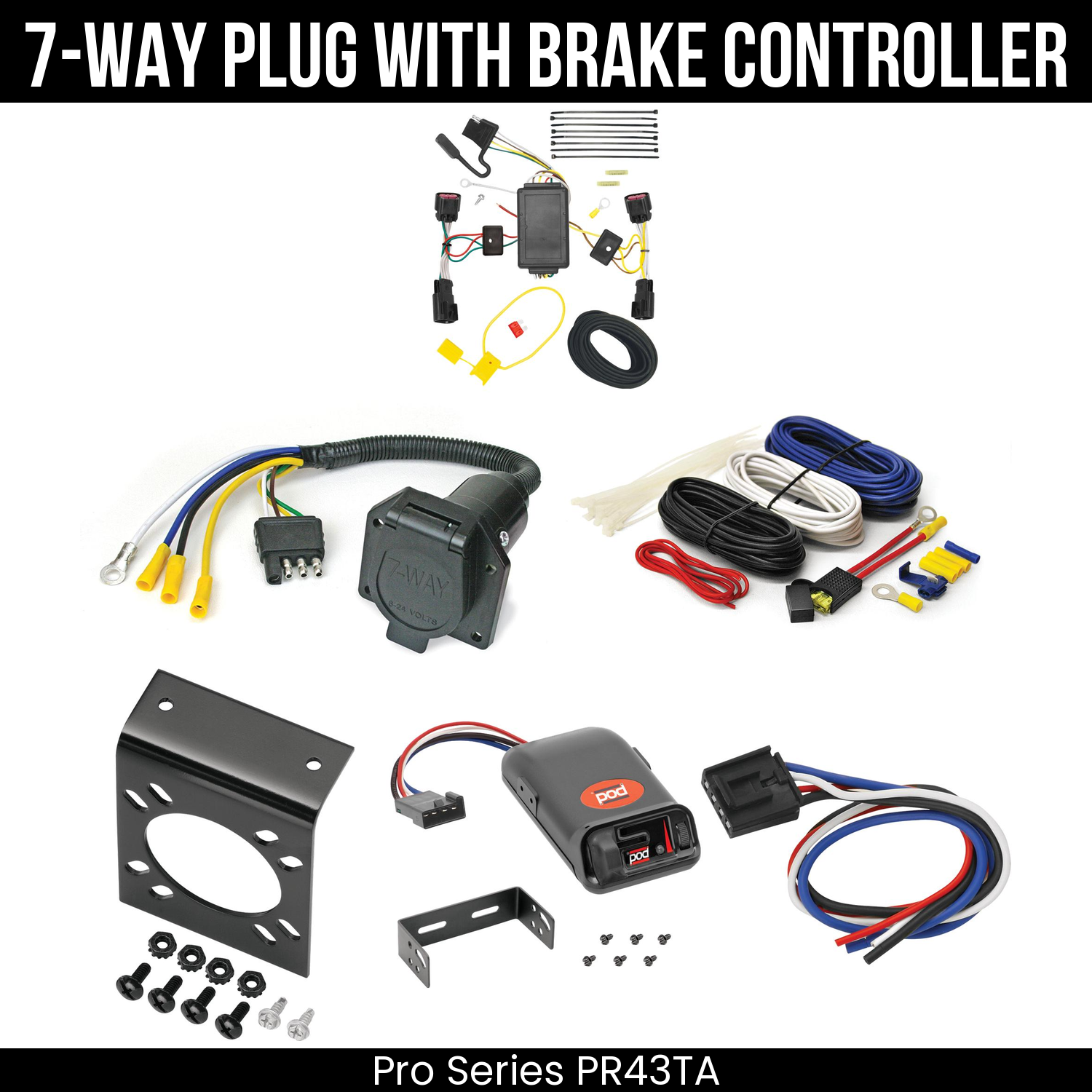 Trailer Wiring 7-Way Economy Plug w/ Bracket , Pro Series POD Brake Control