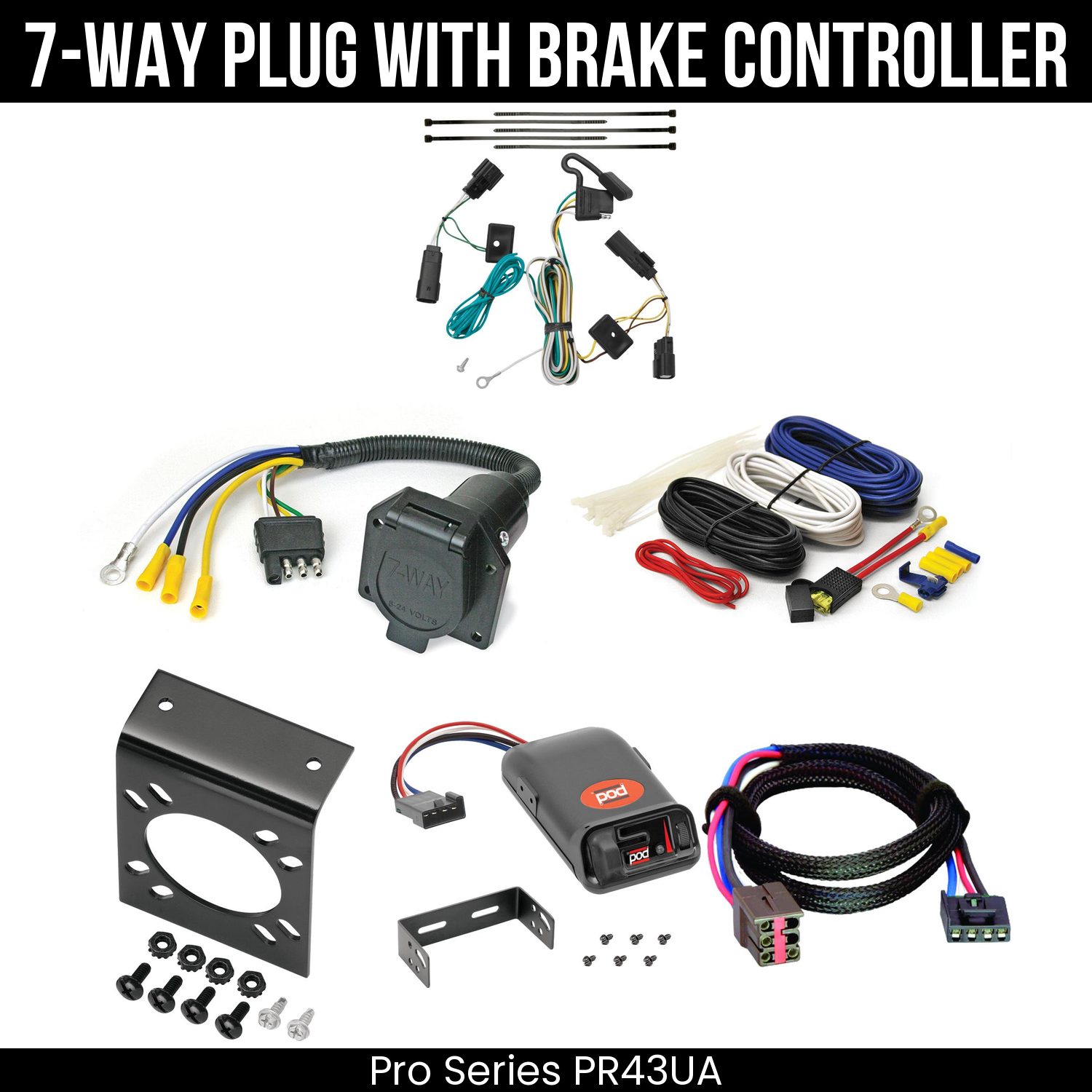 Trailer Wiring 7-Way Economy Plug w/ Bracket , Pro Series POD Brake Control