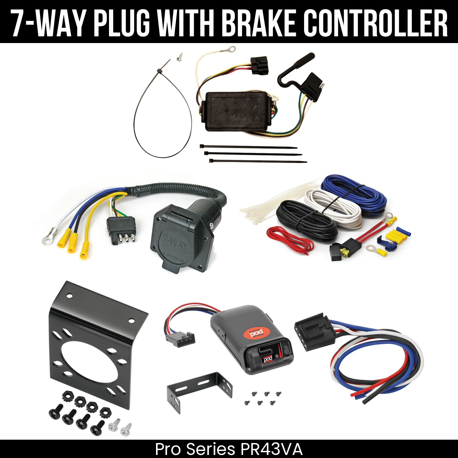 Trailer Wiring 7-Way Economy Plug w/ Bracket , Pro Series POD Brake Control