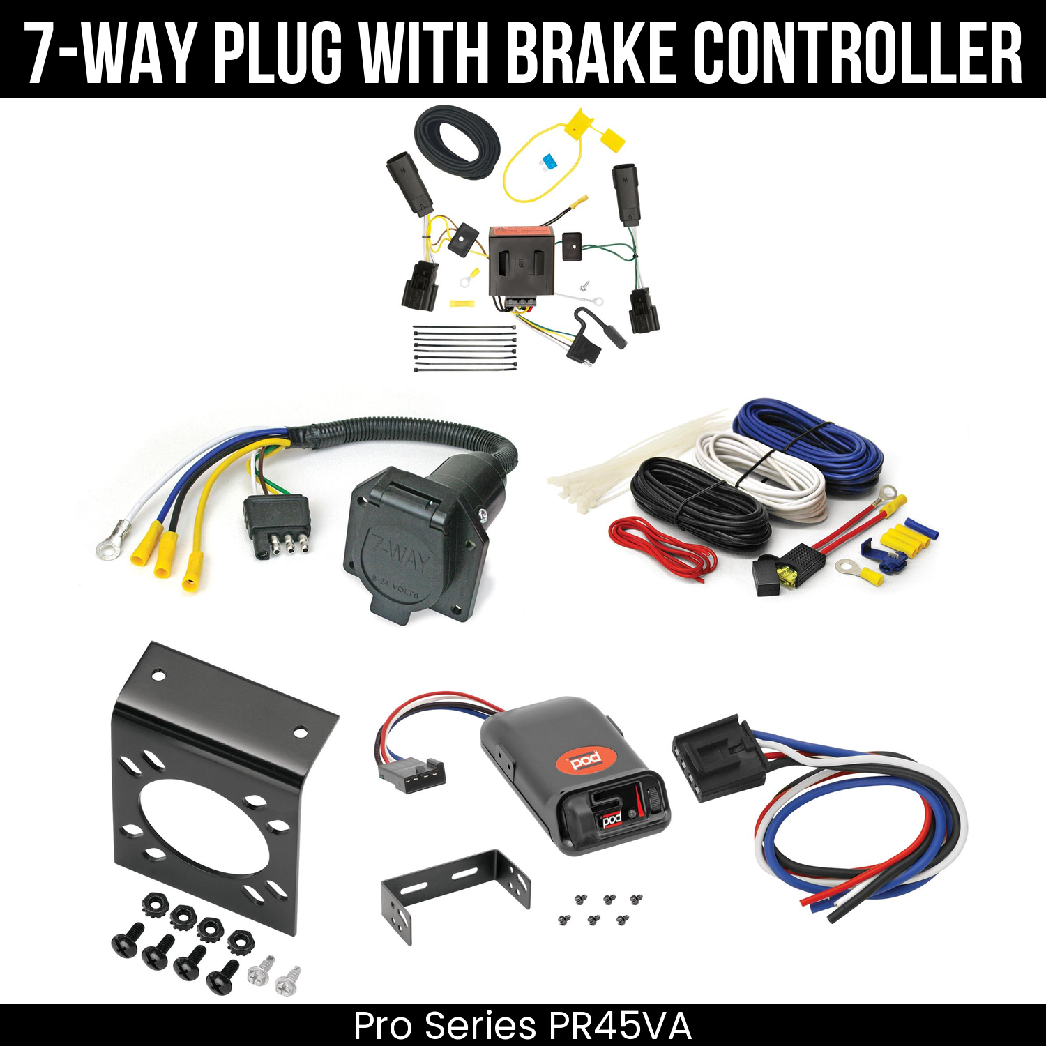 Trailer Wiring 7-Way Economy Plug w/ Bracket , Pro Series POD Brake Control
