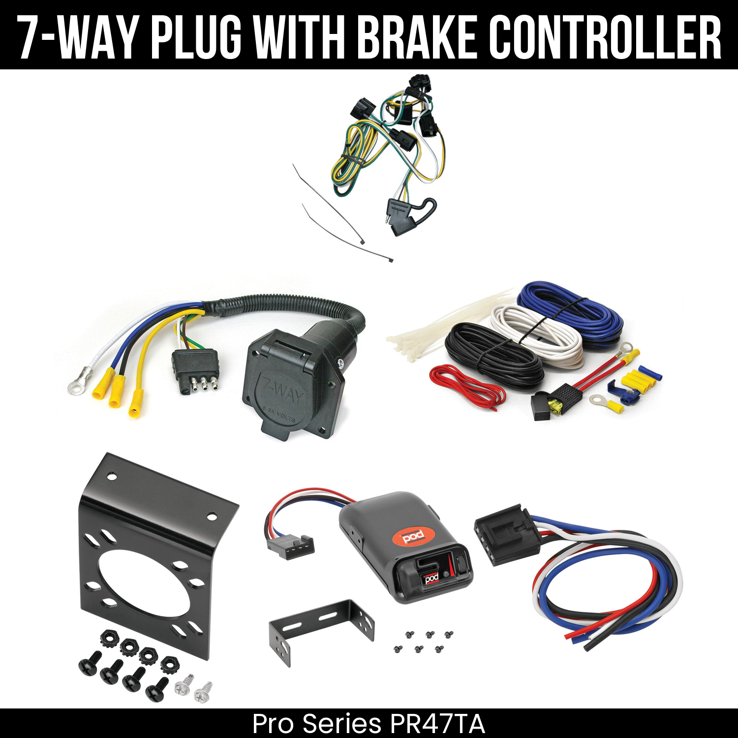 Trailer Wiring 7-Way Economy Plug w/ Bracket , Pro Series POD Brake Control