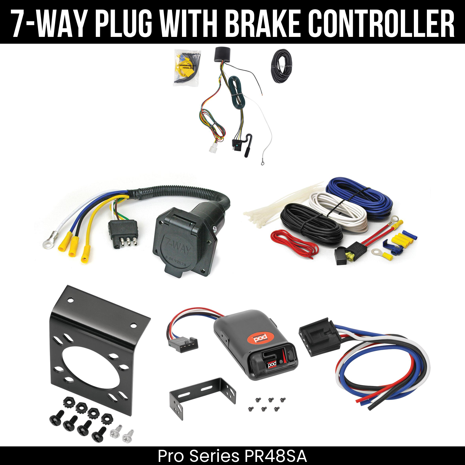 Trailer Wiring 7-Way Economy Plug w/ Bracket , Pro Series POD Brake Control