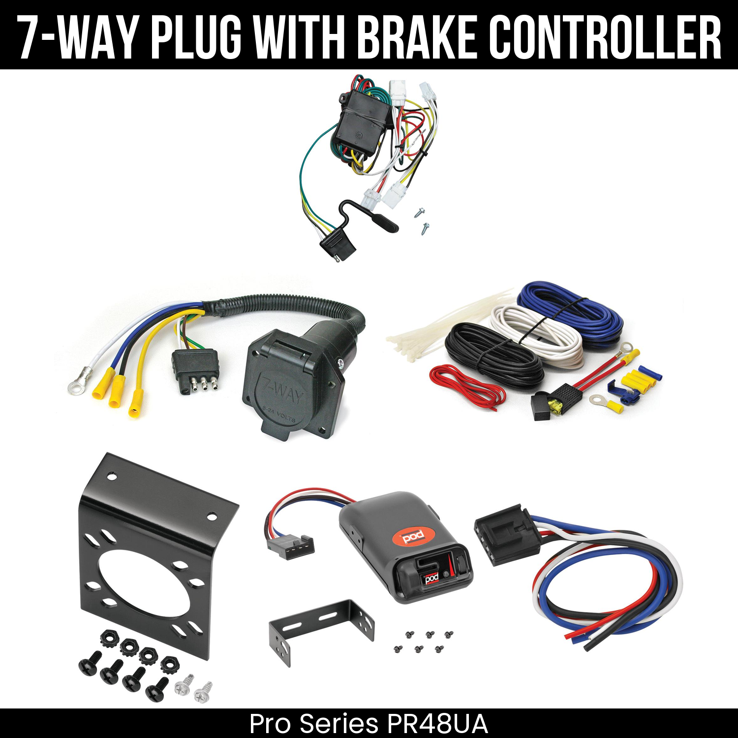 Trailer Wiring 7-Way Economy Plug w/ Bracket , Pro Series POD Brake Control