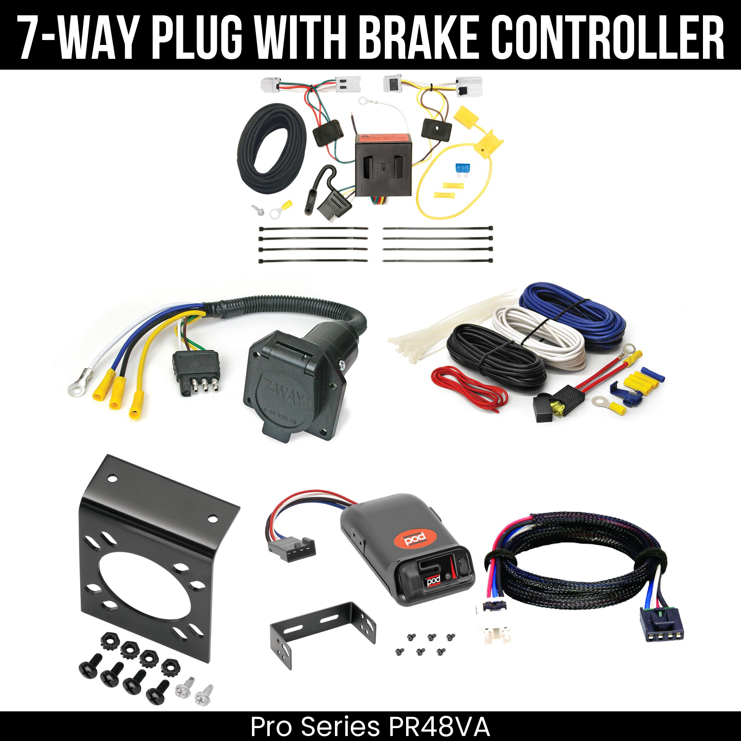 Trailer Wiring 7-Way Economy Plug w/ Bracket , Pro Series POD Brake Control