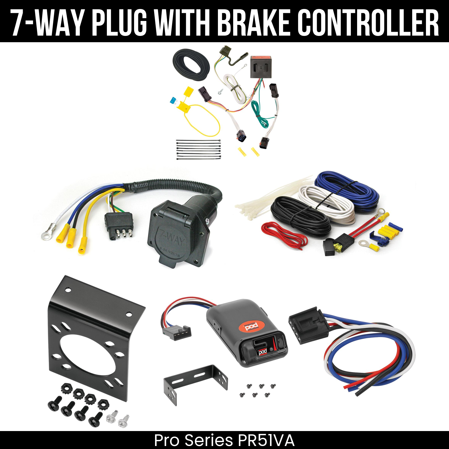 Trailer Wiring 7-Way Economy Plug w/ Bracket , Pro Series POD Brake Control