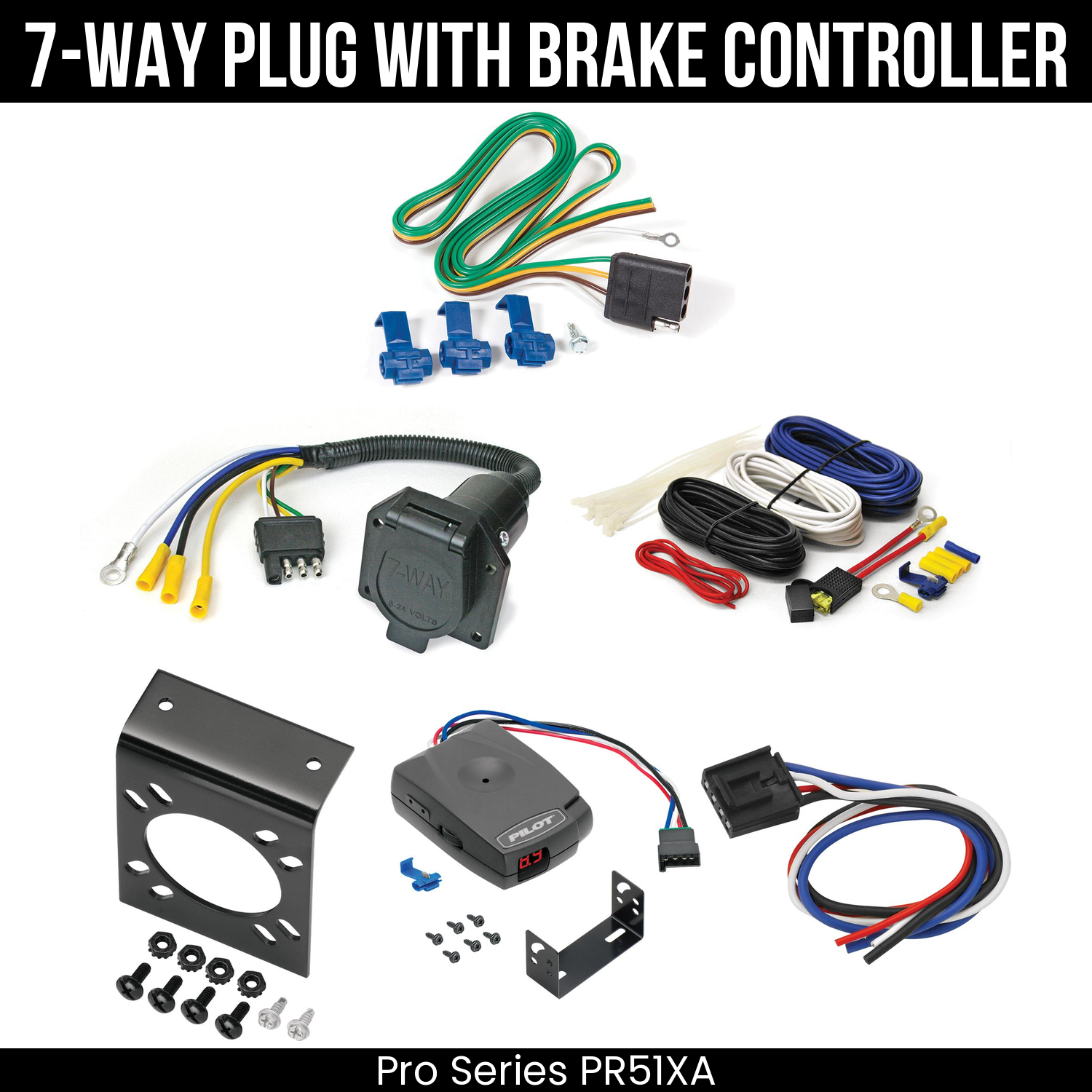 Trailer Wiring 7-Way Economy Plug w/ Bracket , Pro Series Pilot Brake Control