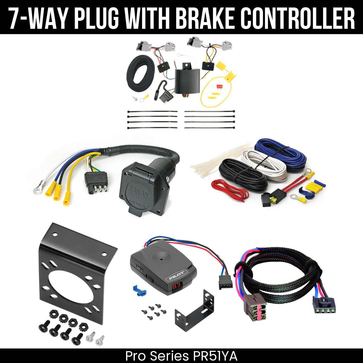 Trailer Wiring 7-Way Economy Plug w/ Bracket , Pro Series Pilot Brake Control