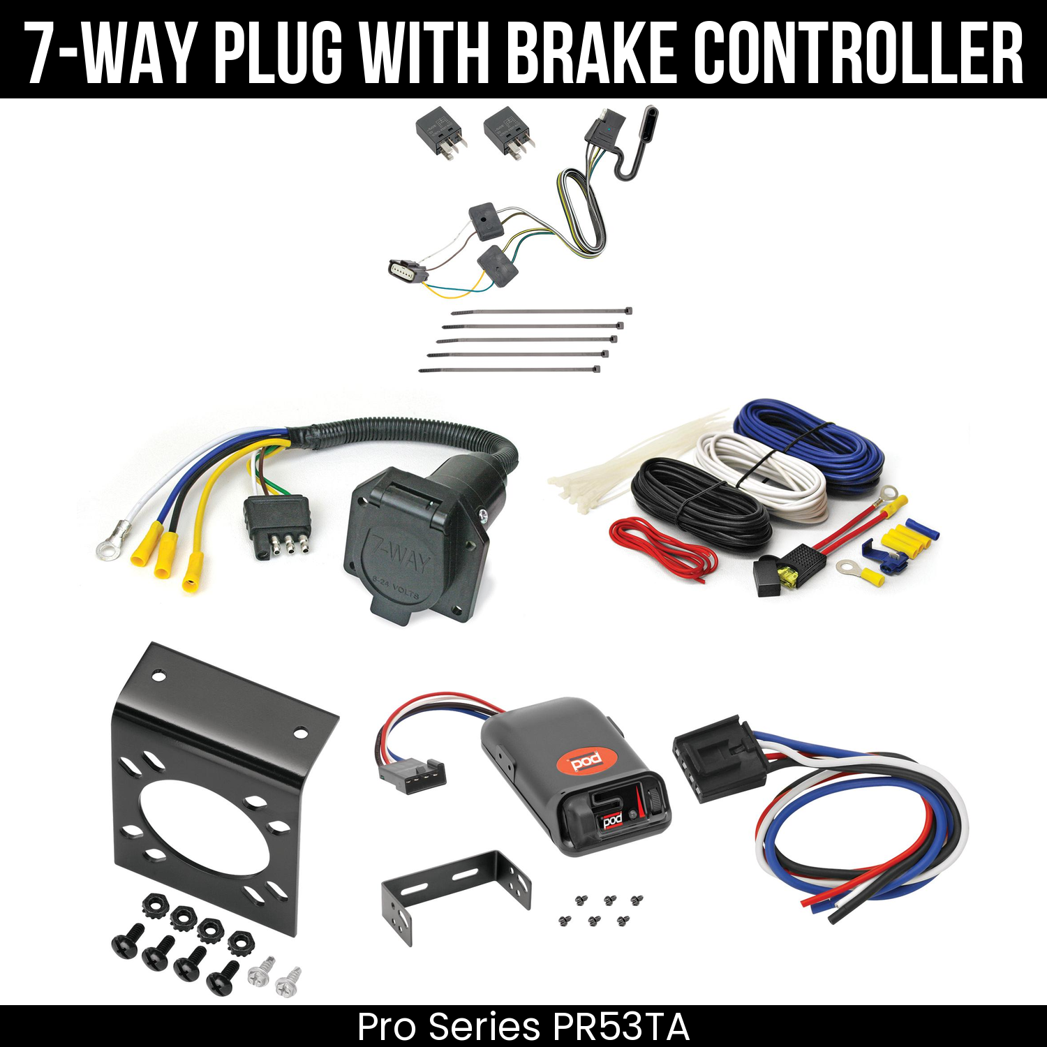 Trailer Wiring 7-Way Economy Plug w/ Bracket , Pro Series POD Brake Control