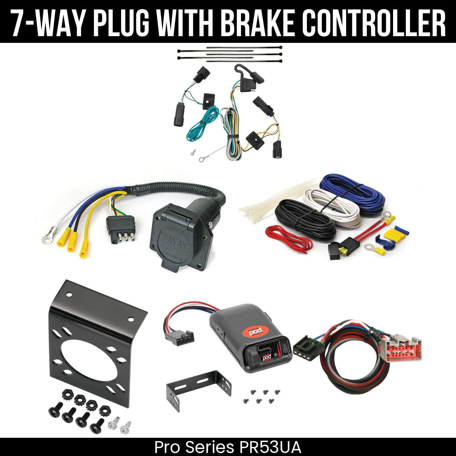 Trailer Wiring 7-Way Economy Plug w/ Bracket , Pro Series POD Brake Control
