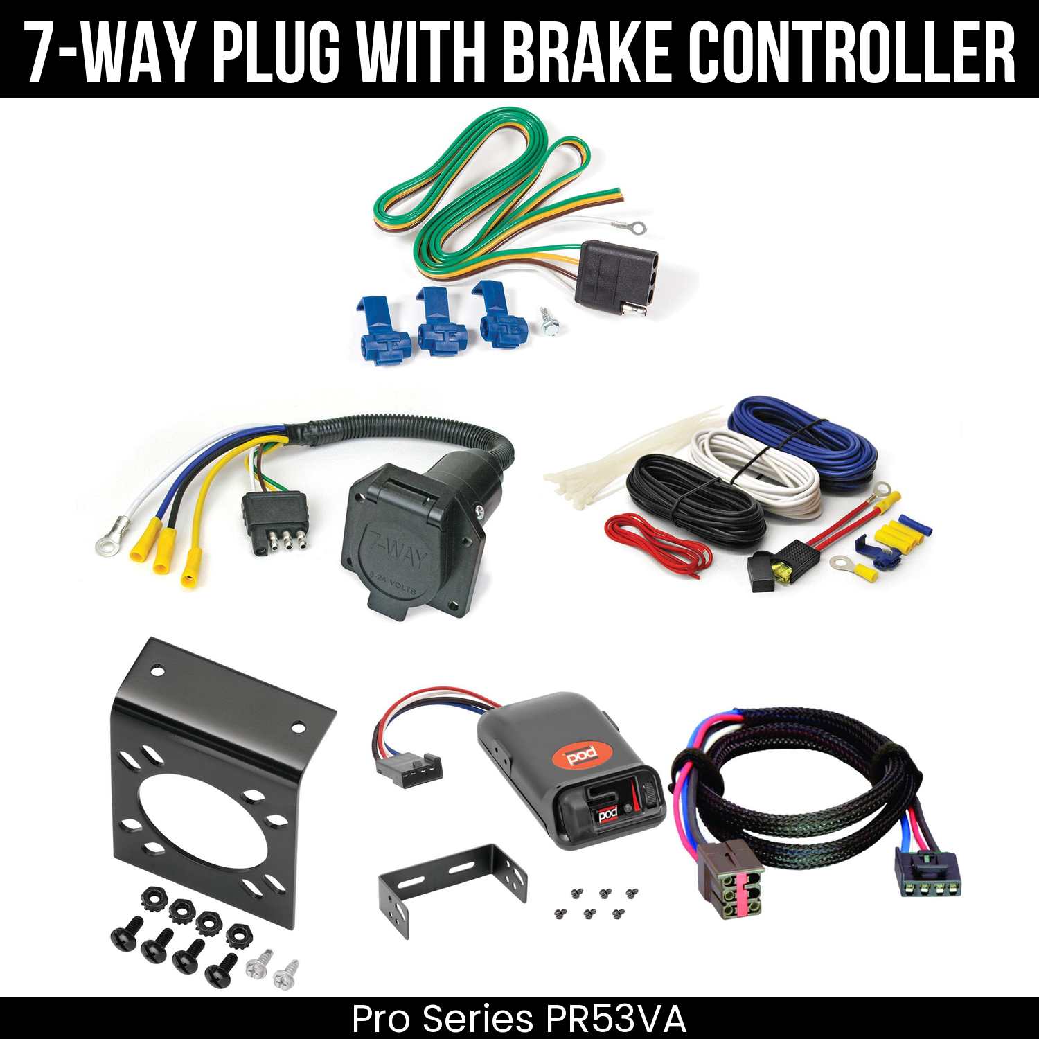 Trailer Wiring 7-Way Economy Plug w/ Bracket , Pro Series POD Brake Control