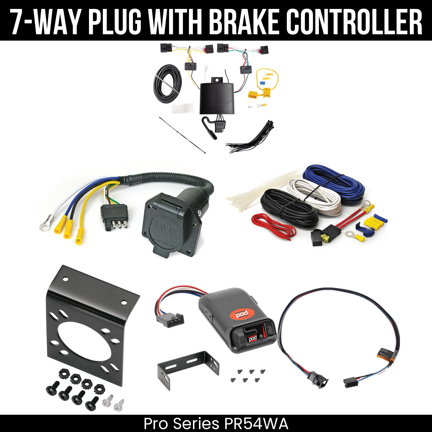 Trailer Wiring 7-Way Economy Plug w/ Bracket , Pro Series POD Brake Control