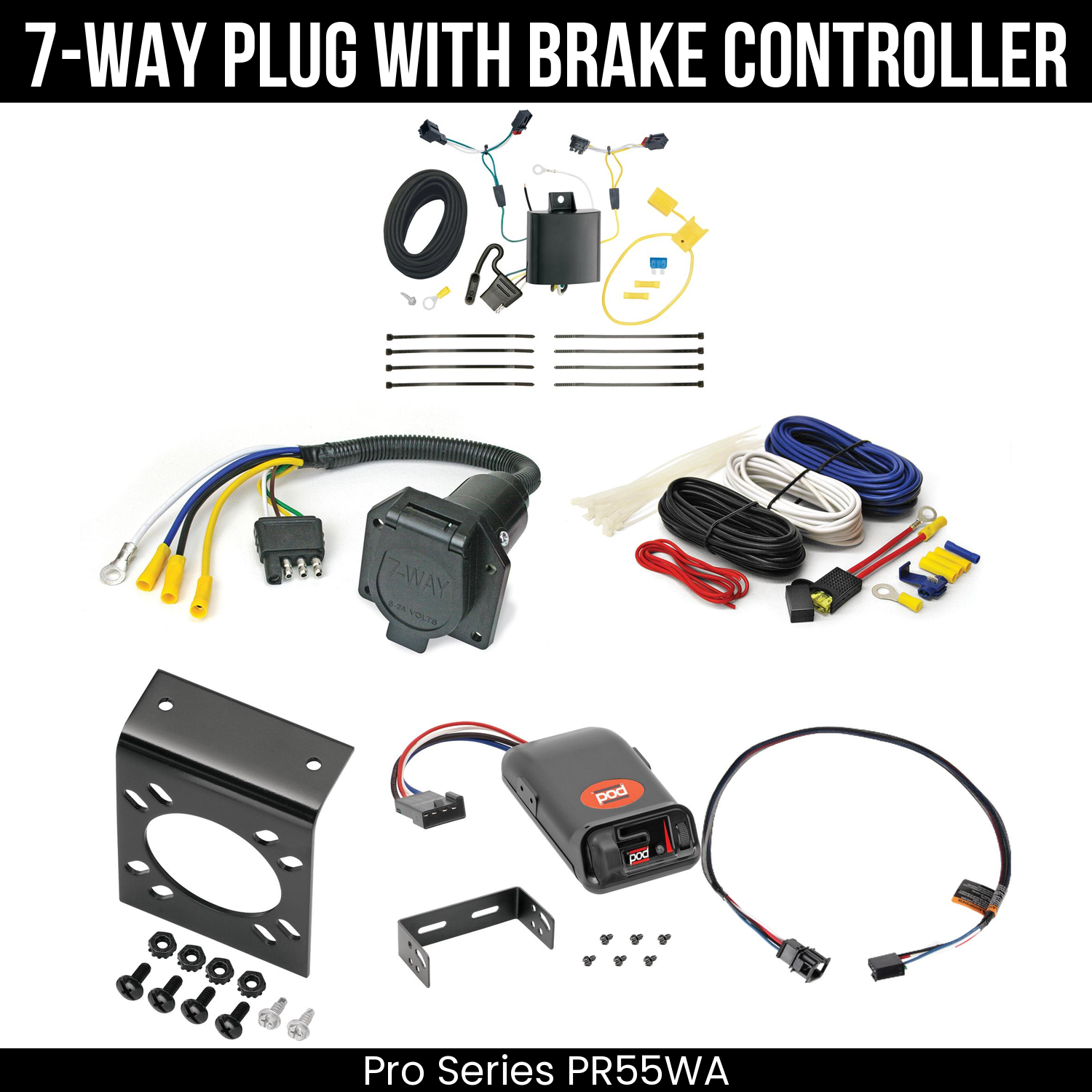 Trailer Wiring 7-Way Economy Plug w/ Bracket , Pro Series POD Brake Control