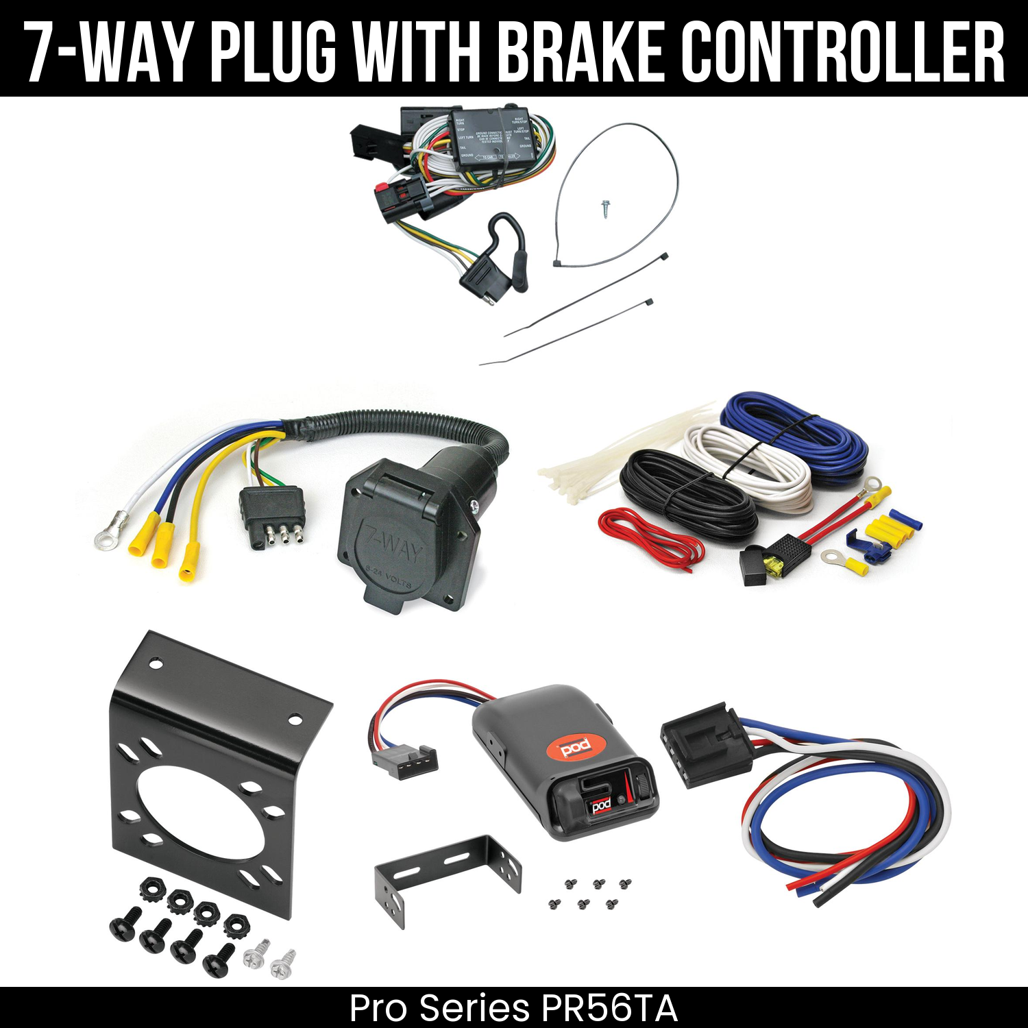 Trailer Wiring 7-Way Economy Plug w/ Bracket , Pro Series POD Brake Control
