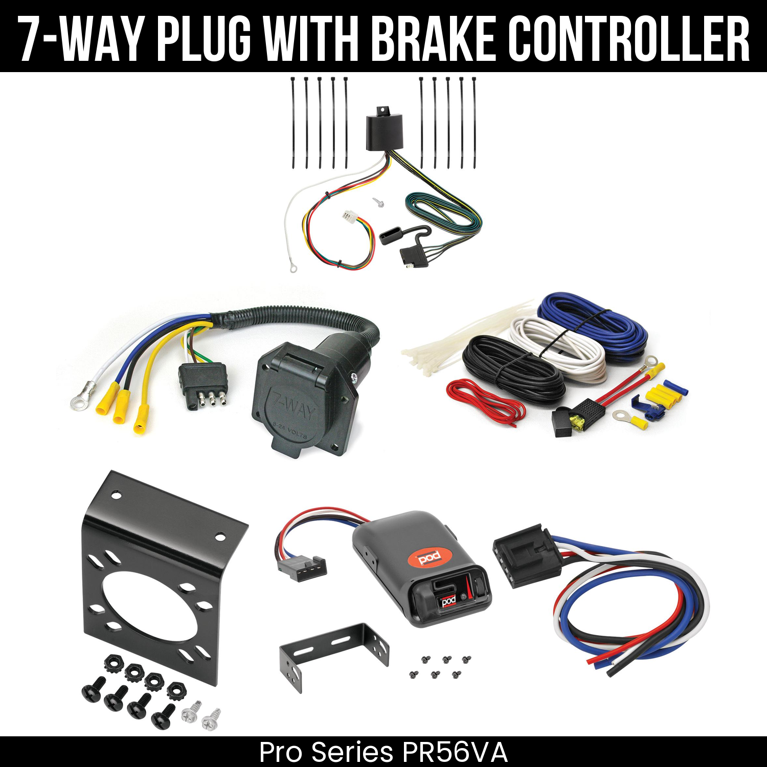 Trailer Wiring 7-Way Economy Plug w/ Bracket , Pro Series POD Brake Control