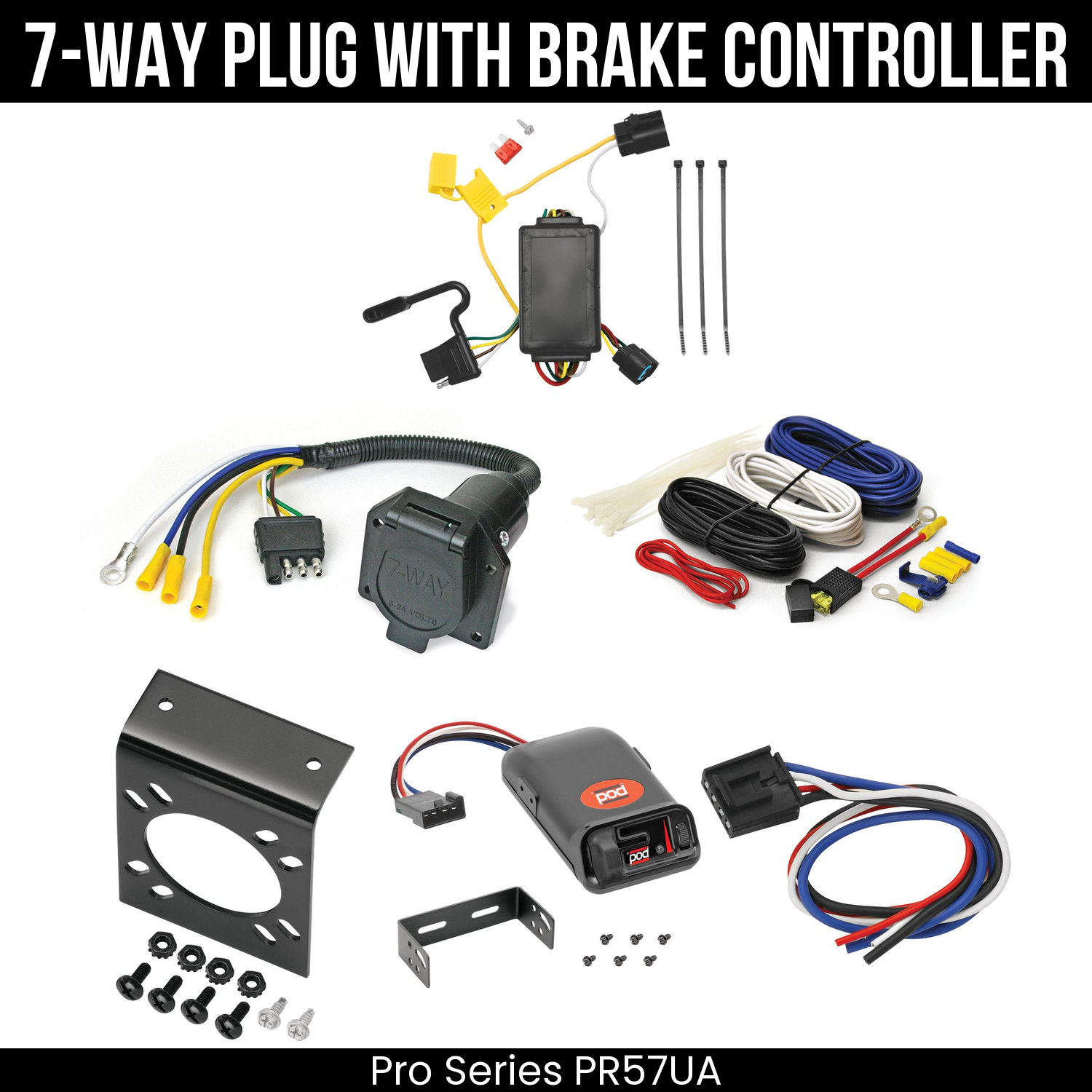 Trailer Wiring 7-Way Economy Plug w/ Bracket , Pro Series POD Brake Control