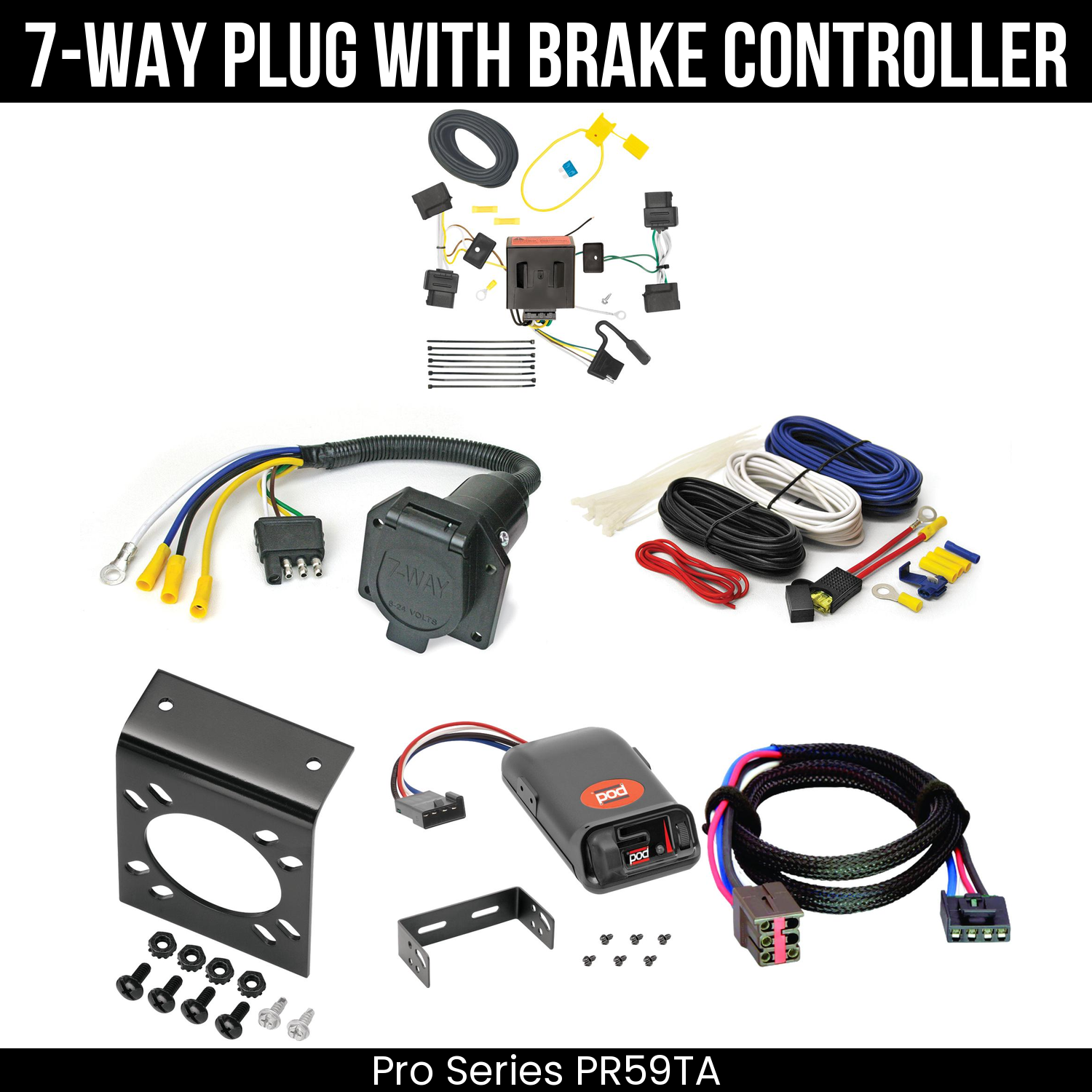 Trailer Wiring 7-Way Economy Plug w/ Bracket , Pro Series POD Brake Control