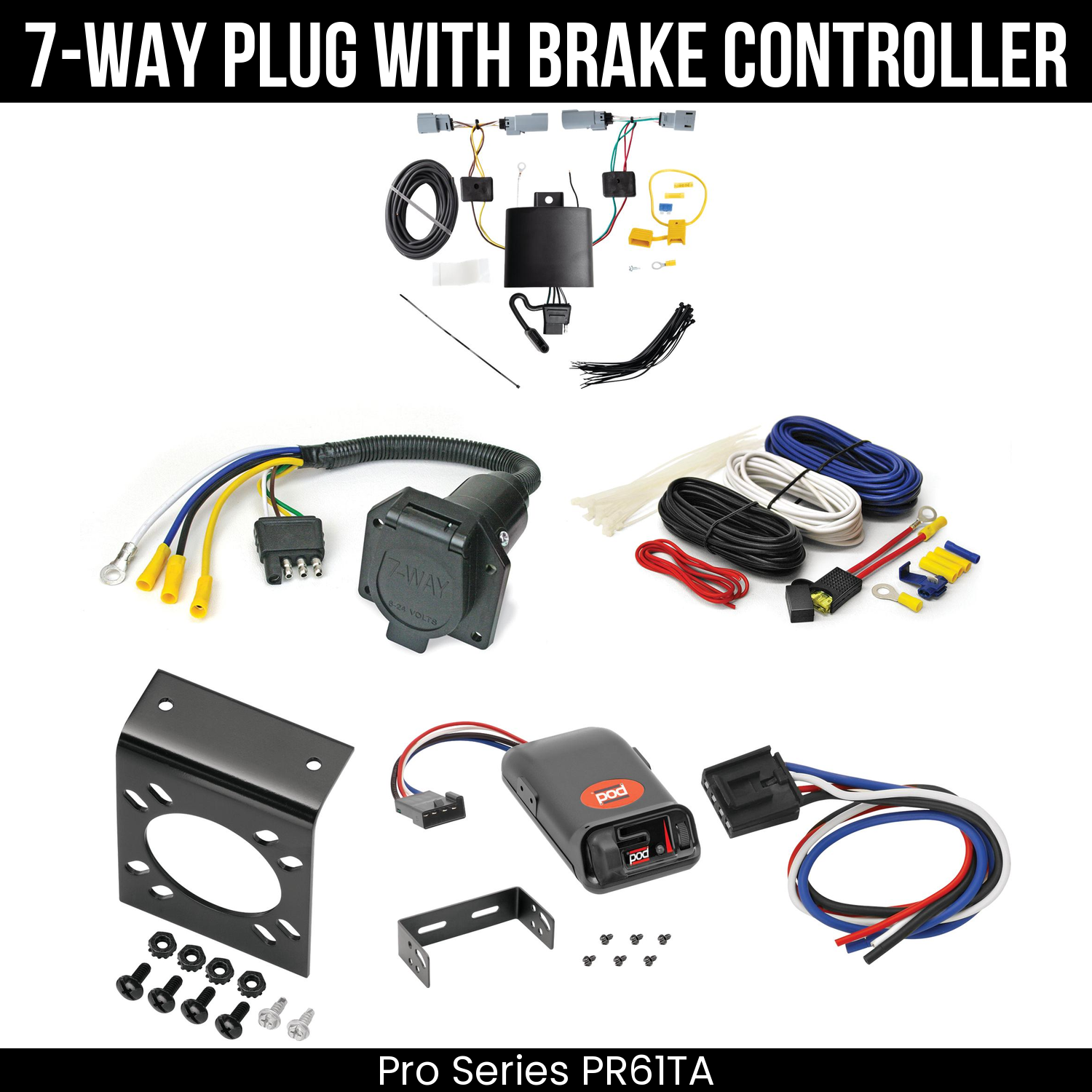 Trailer Wiring 7-Way Economy Plug w/ Bracket , Pro Series POD Brake Control