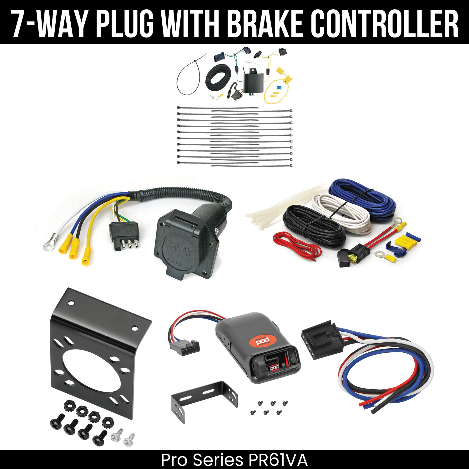 Trailer Wiring 7-Way Economy Plug w/ Bracket , Pro Series POD Brake Control