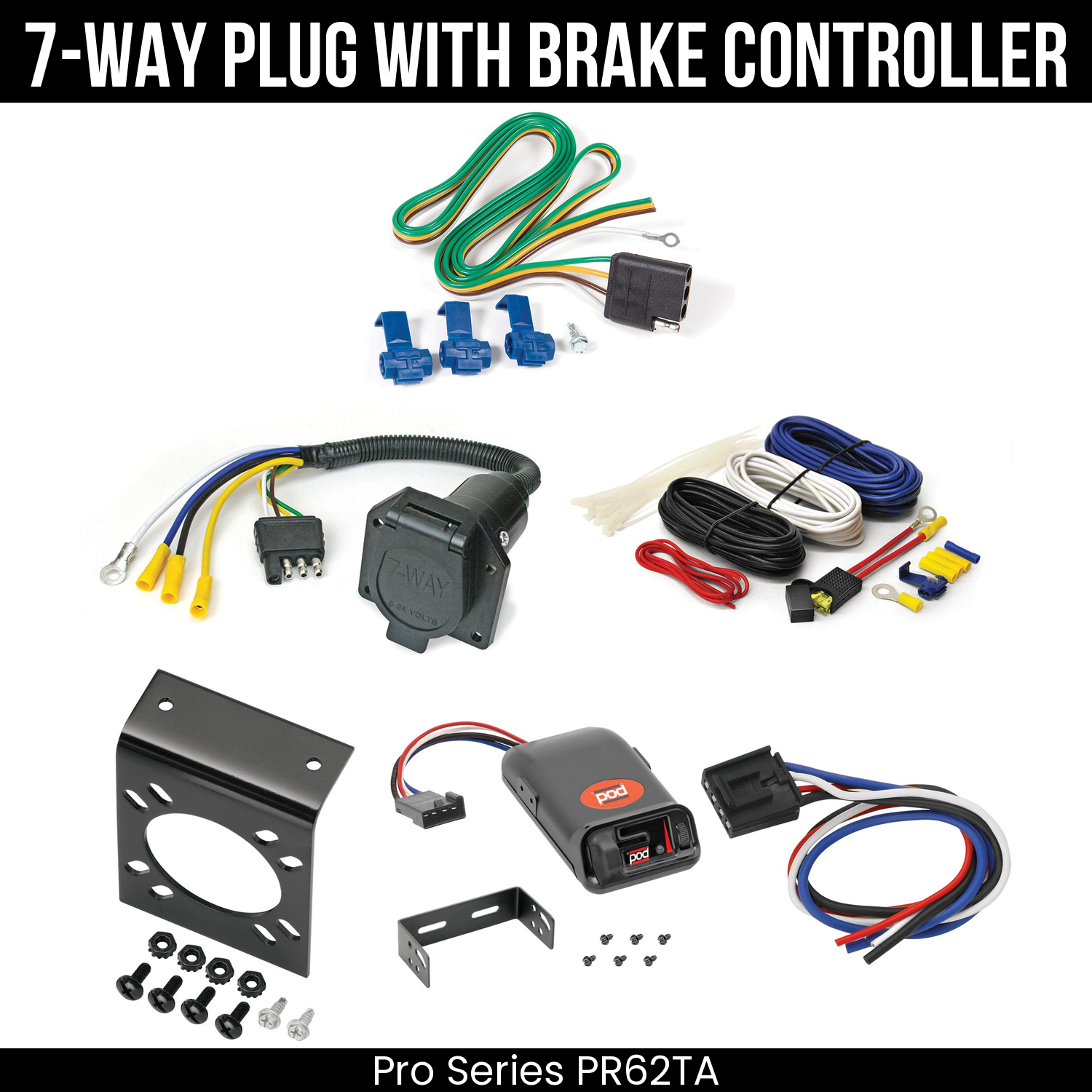 Trailer Wiring 7-Way Economy Plug w/ Bracket , Pro Series POD Brake Control
