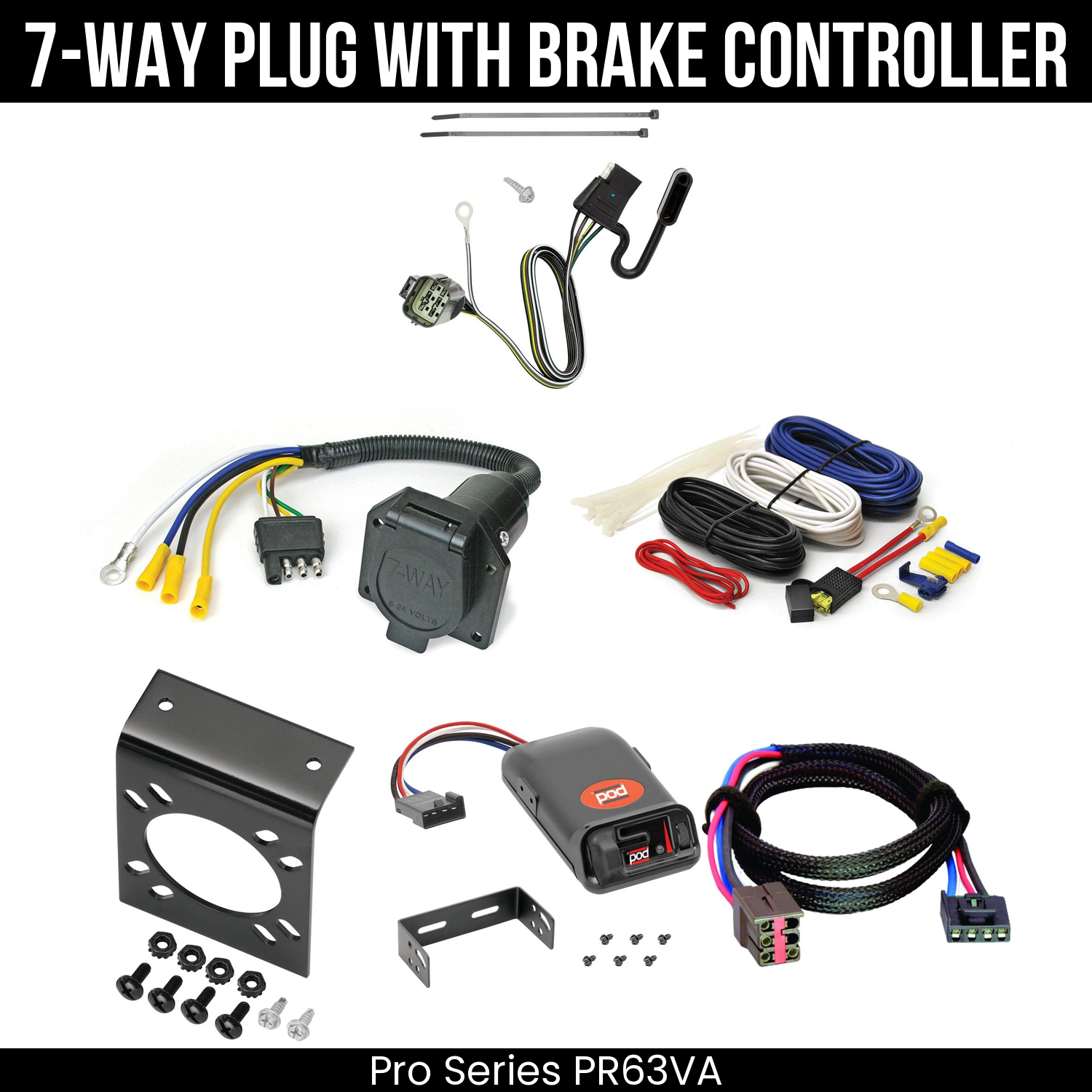 Trailer Wiring 7-Way Economy Plug w/ Bracket , Pro Series POD Brake Control
