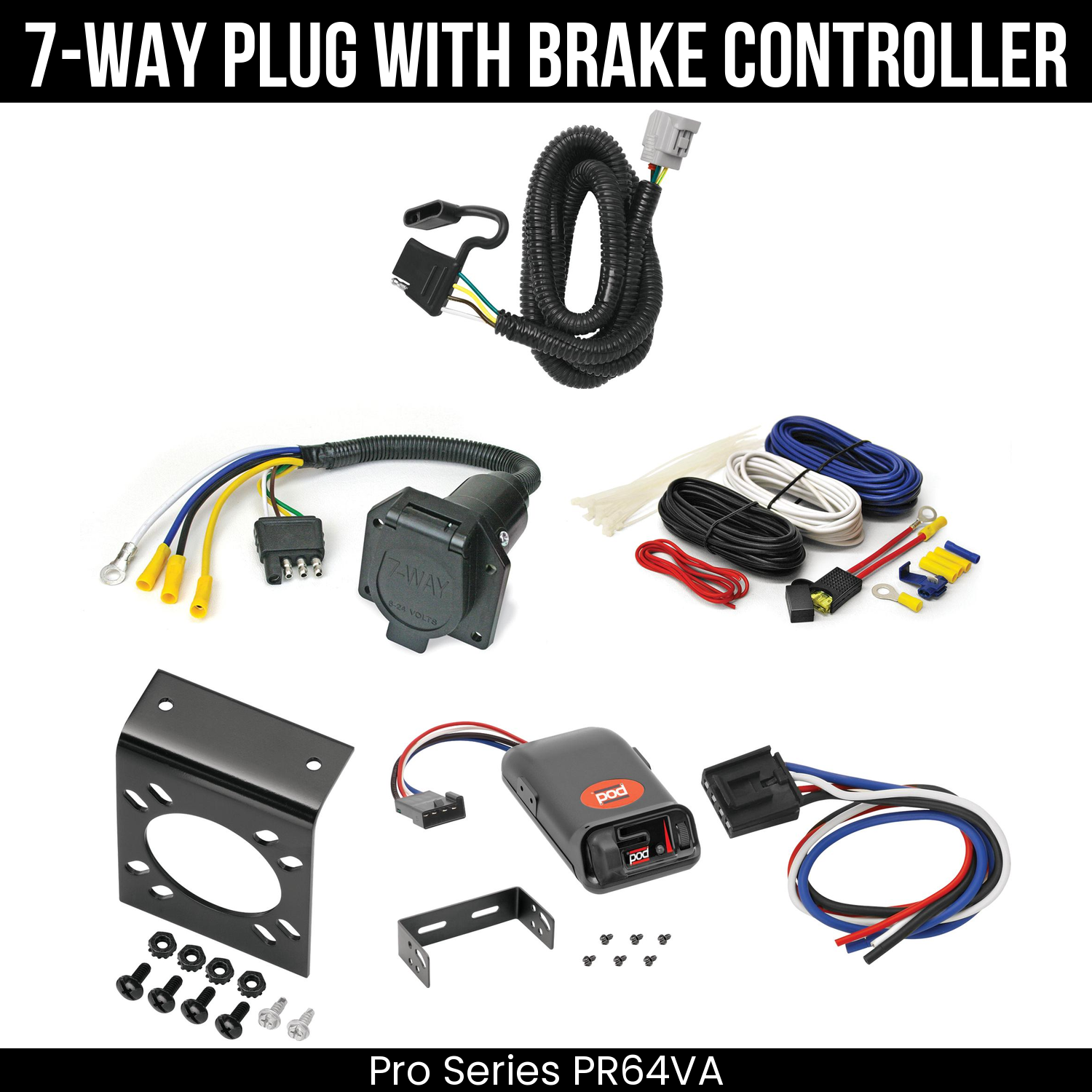 Trailer Wiring 7-Way Economy Plug w/ Bracket , Pro Series POD Brake Control