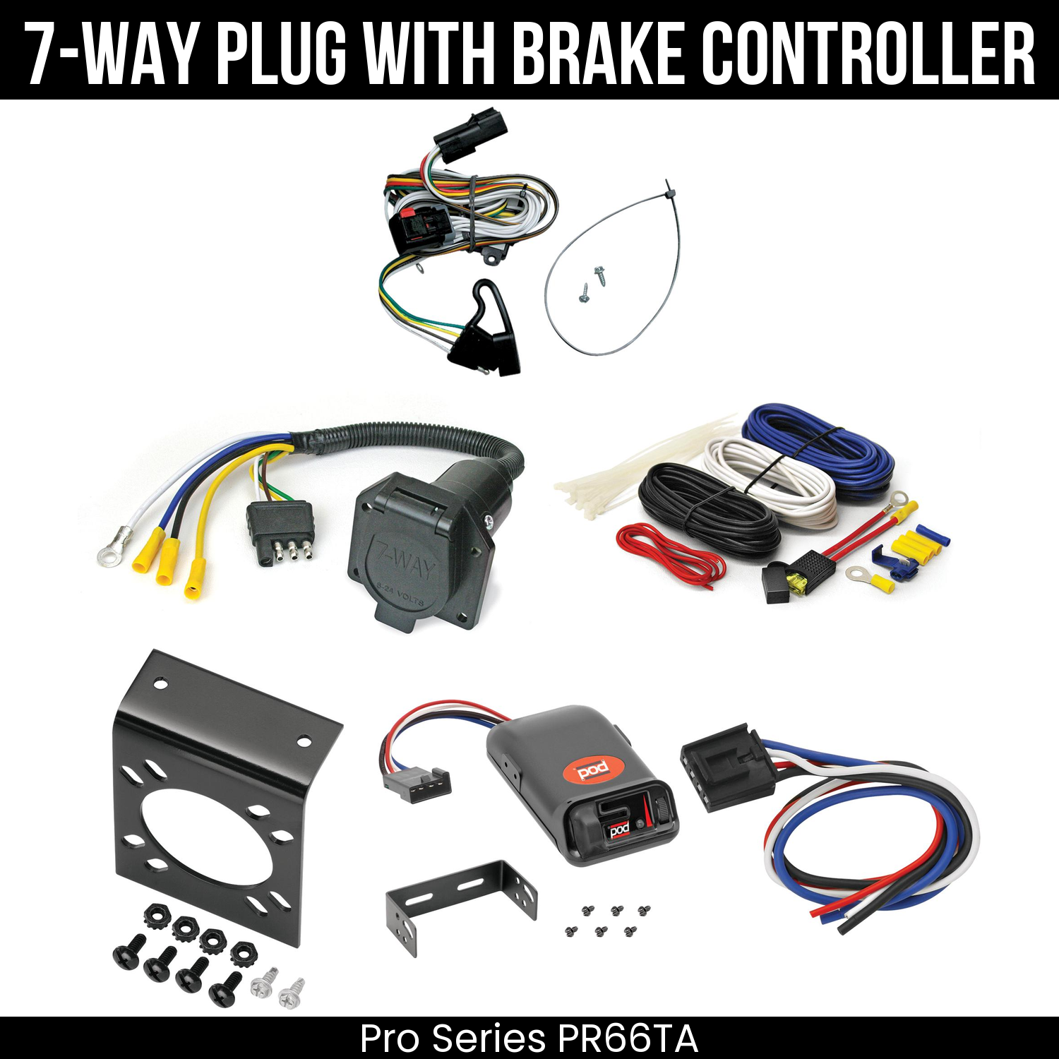 Trailer Wiring 7-Way Economy Plug w/ Bracket , Pro Series POD Brake Control