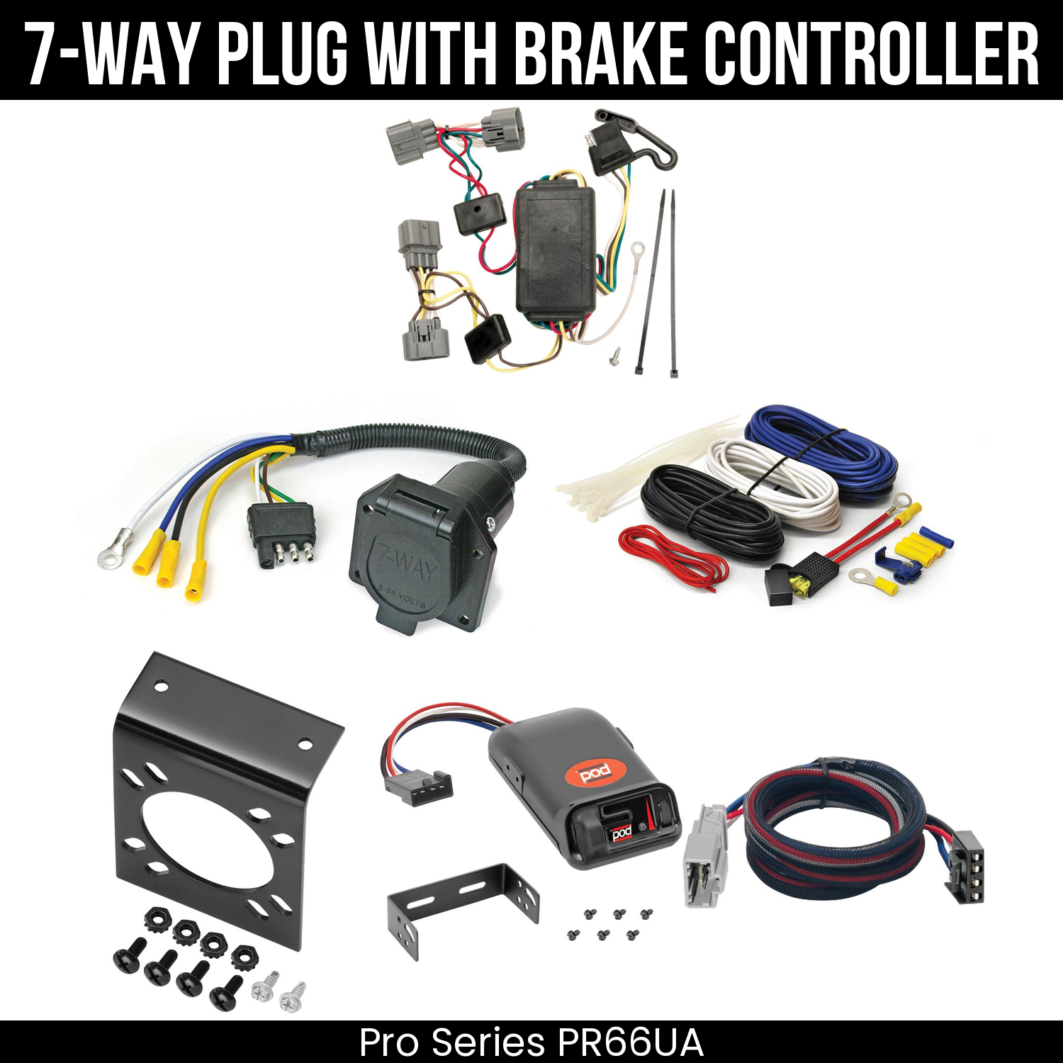Trailer Wiring 7-Way Economy Plug w/ Bracket , Pro Series POD Brake Control