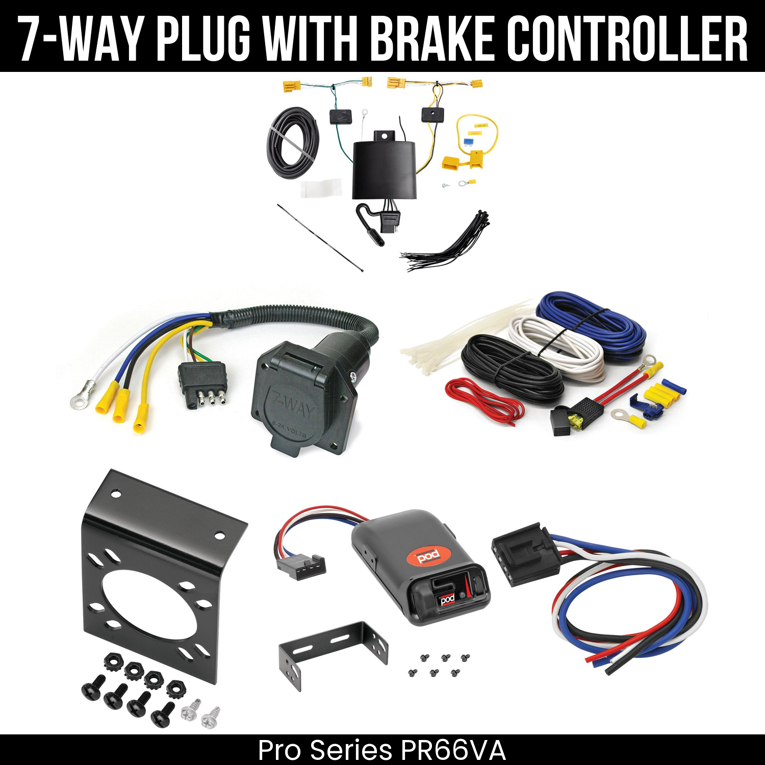 Trailer Wiring 7-Way Economy Plug w/ Bracket , Pro Series POD Brake Control