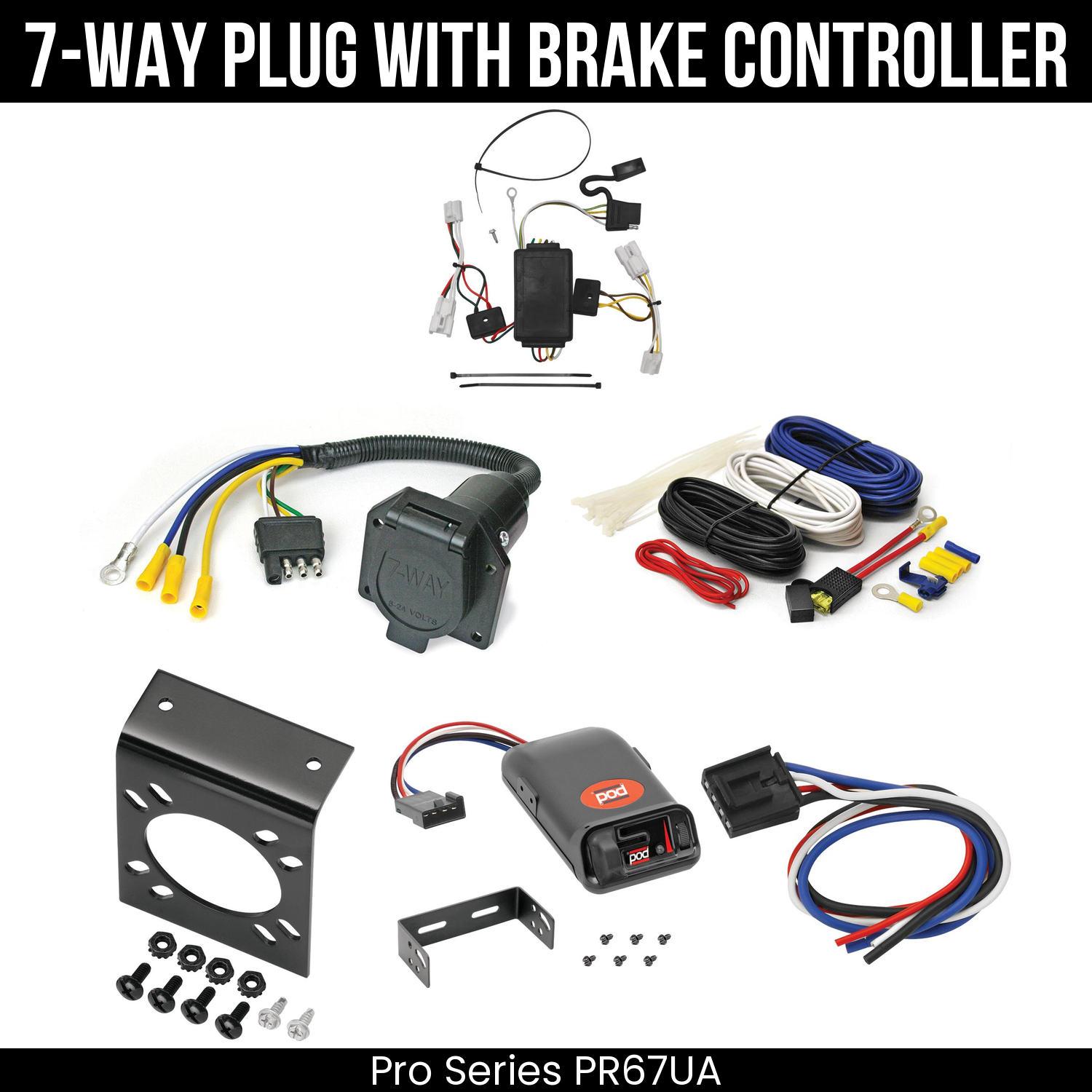 Trailer Wiring 7-Way Economy Plug w/ Bracket , Pro Series POD Brake Control