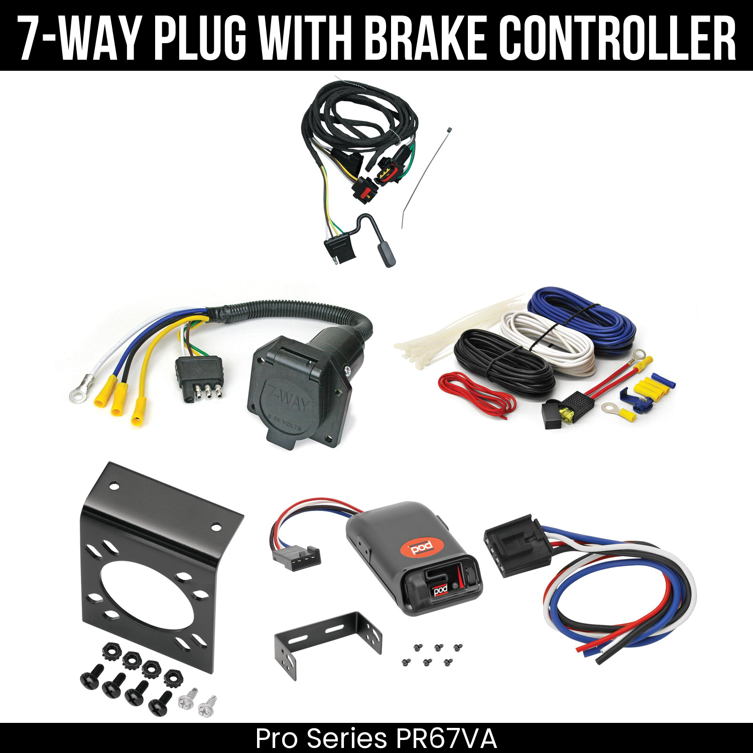Trailer Wiring 7-Way Economy Plug w/ Bracket , Pro Series POD Brake Control