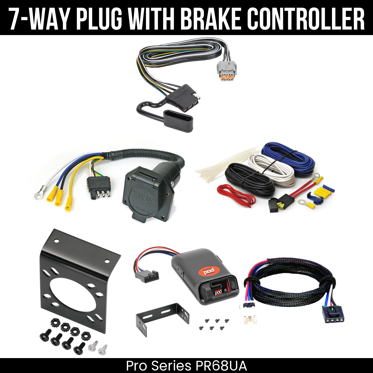Trailer Wiring 7-Way Economy Plug w/ Bracket , Pro Series POD Brake Control
