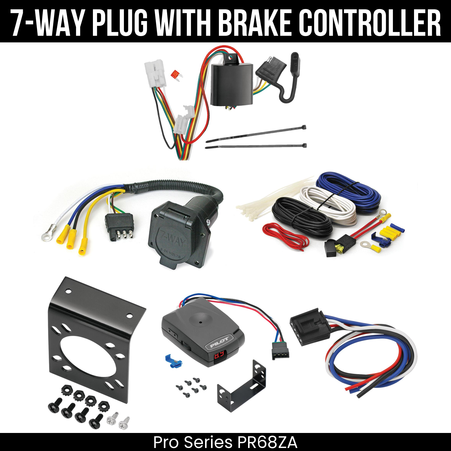 Trailer Wiring 7-Way Economy Plug w/ Bracket , Pro Series Pilot Brake Control