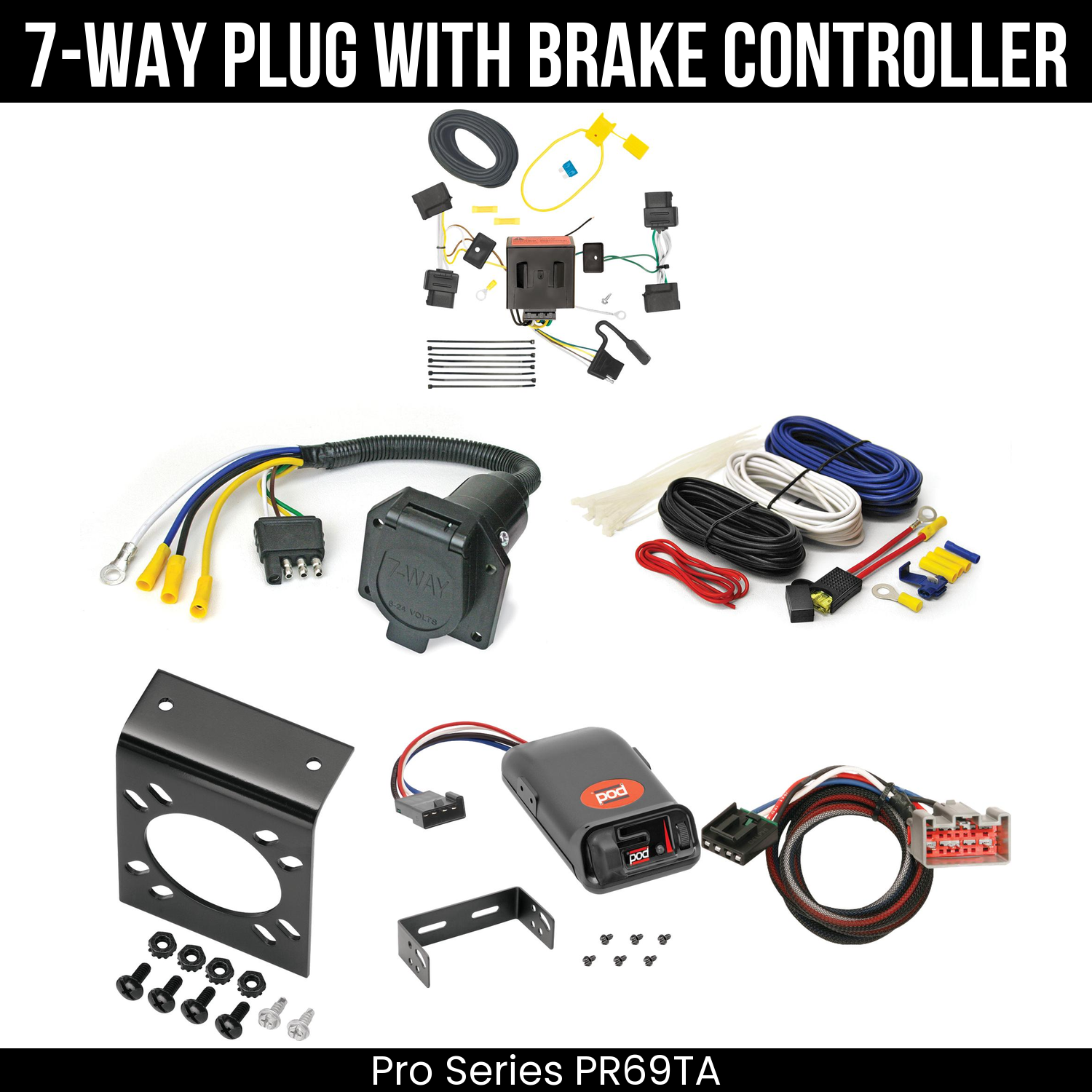 Trailer Wiring 7-Way Economy Plug w/ Bracket , Pro Series POD Brake Control