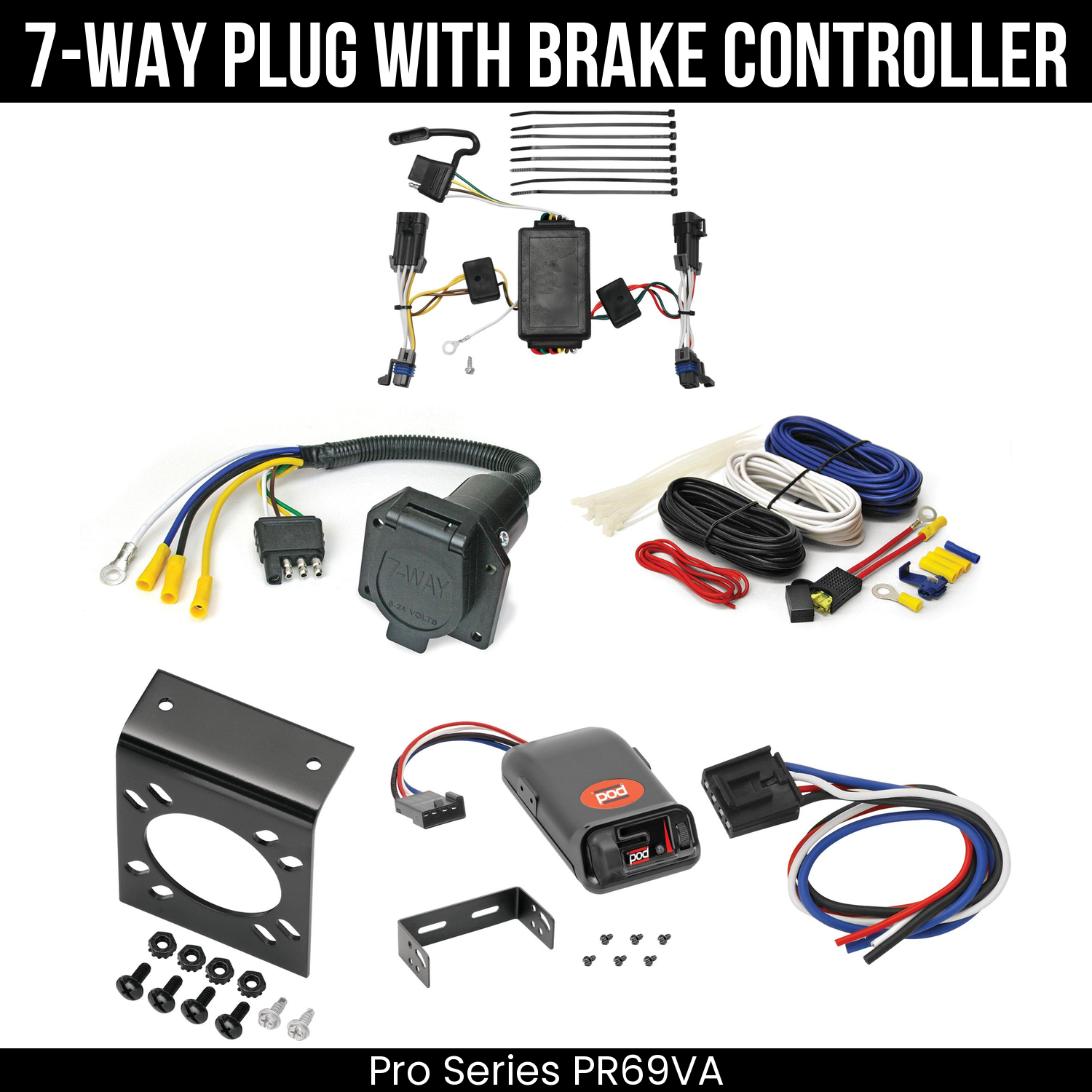 Trailer Wiring 7-Way Economy Plug w/ Bracket , Pro Series POD Brake Control