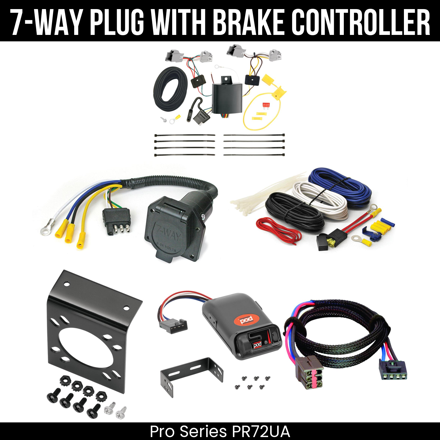 Trailer Wiring 7-Way Economy Plug w/ Bracket , Pro Series POD Brake Control