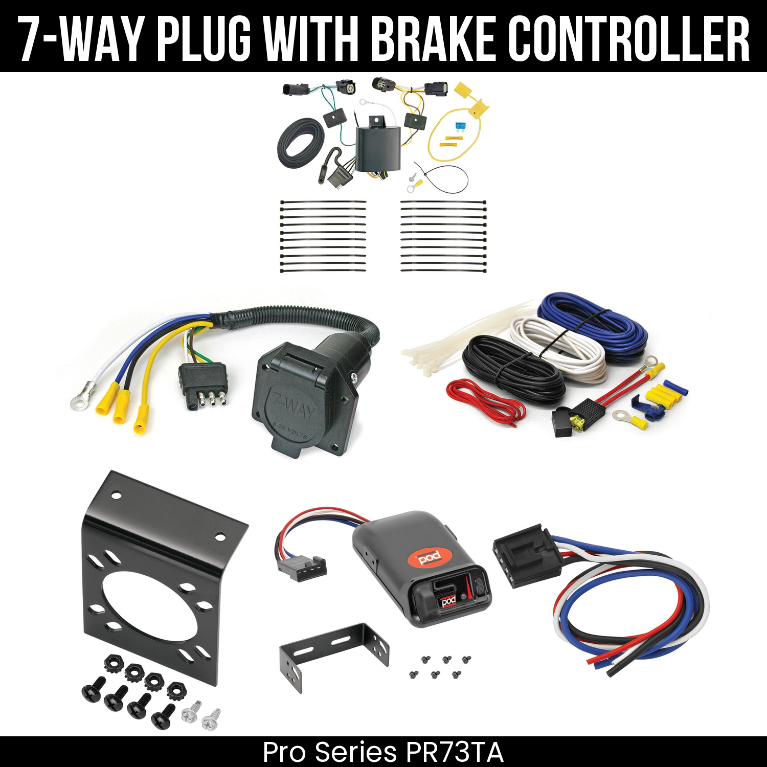 Trailer Wiring 7-Way Economy Plug w/ Bracket , Pro Series POD Brake Control