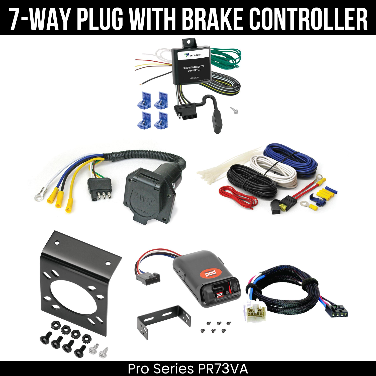 Trailer Wiring 7-Way Economy Plug w/ Bracket , Pro Series POD Brake Control