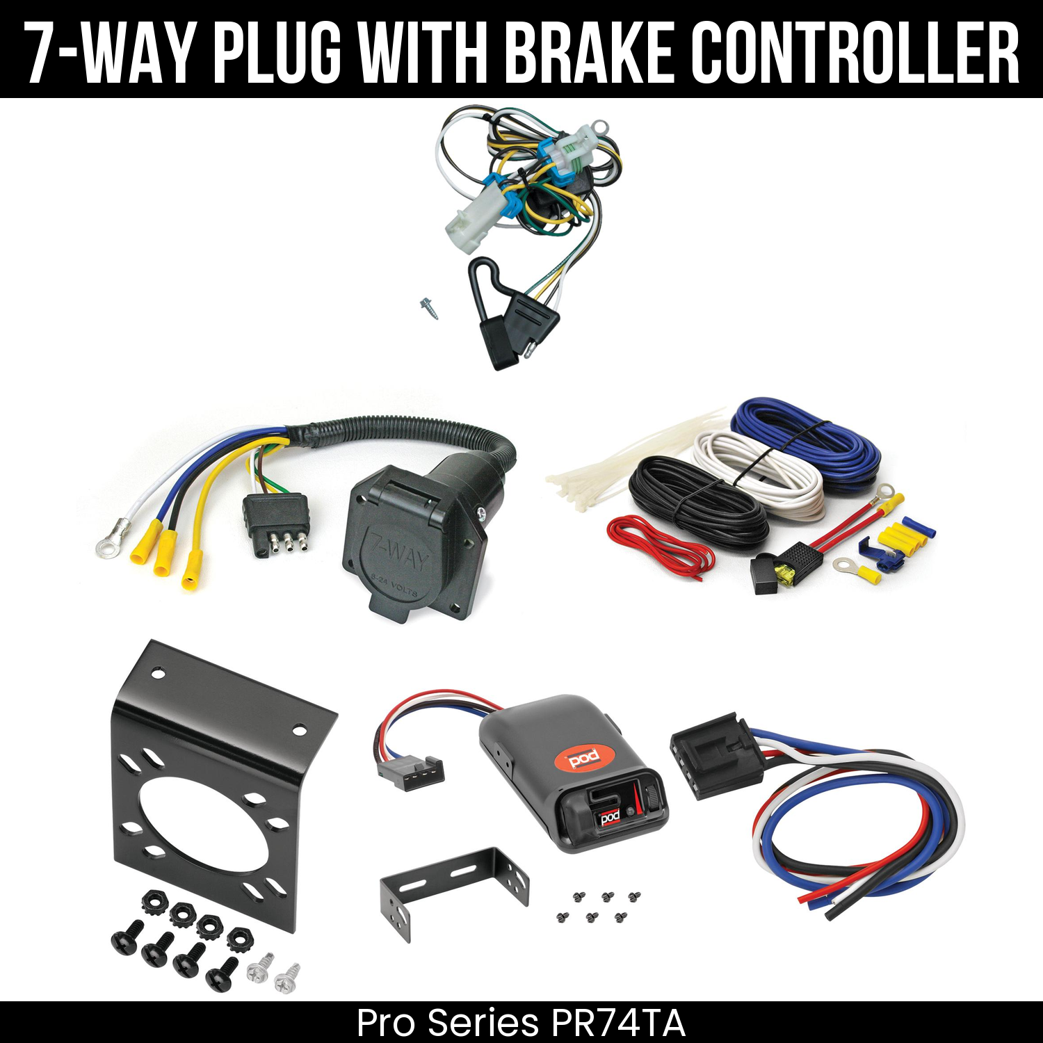 Trailer Wiring 7-Way Economy Plug w/ Bracket , Pro Series POD Brake Control