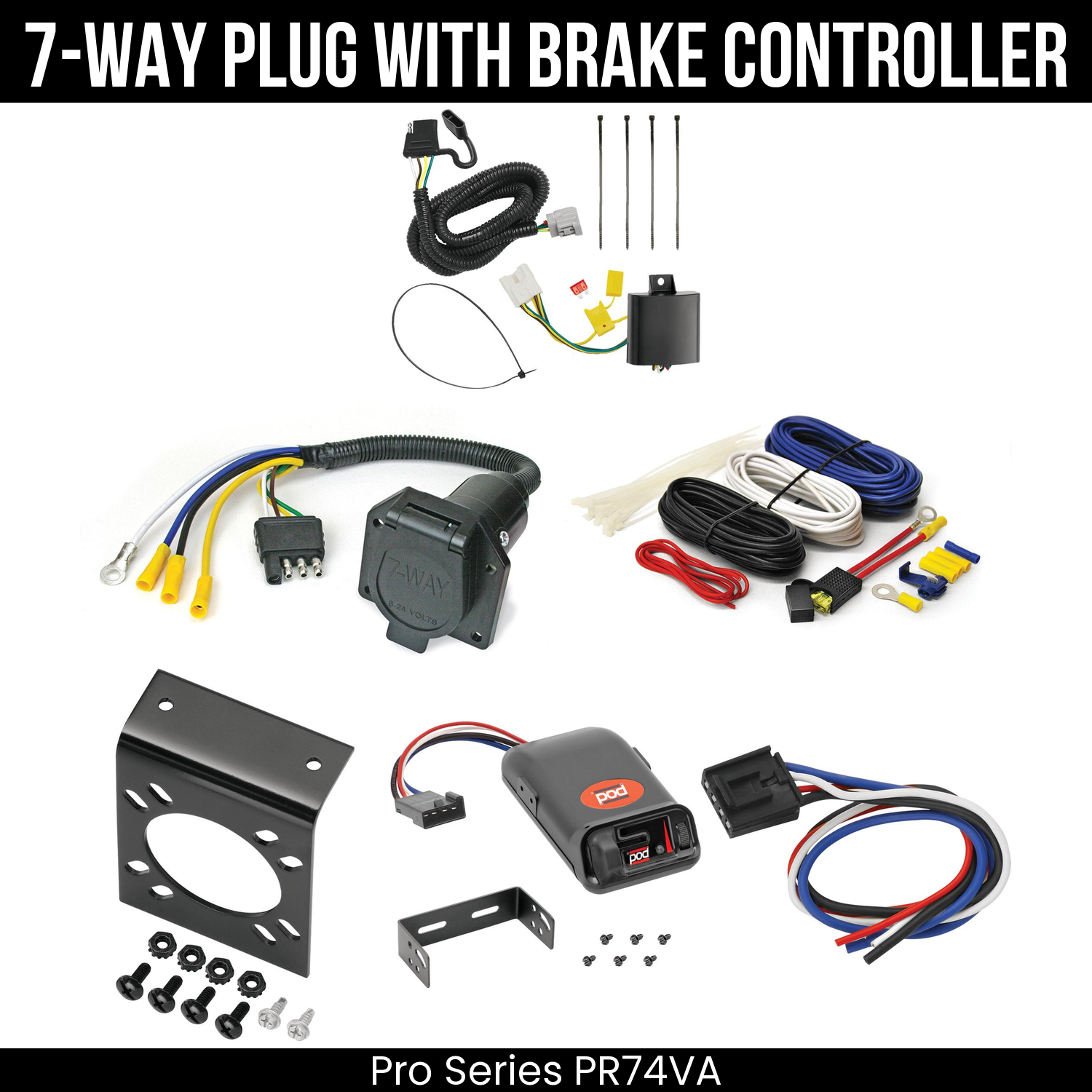 Trailer Wiring 7-Way Economy Plug w/ Bracket , Pro Series POD Brake Control