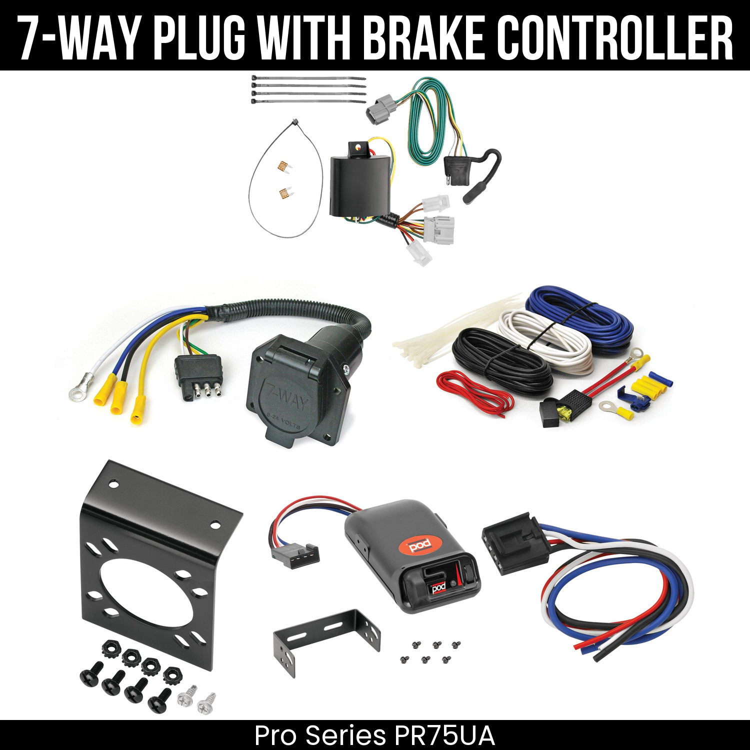 Trailer Wiring 7-Way Economy Plug w/ Bracket , Pro Series POD Brake Control