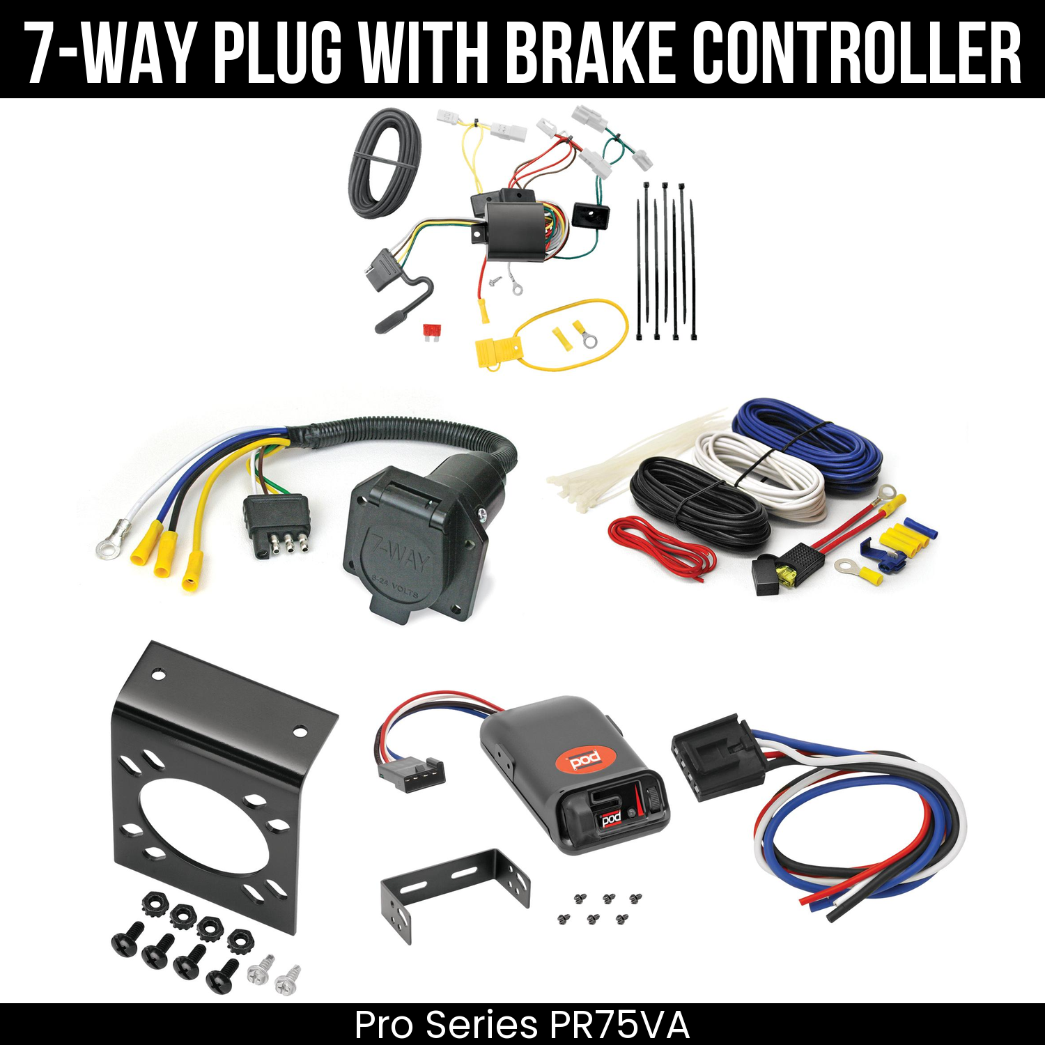 Trailer Wiring 7-Way Economy Plug w/ Bracket , Pro Series POD Brake Control