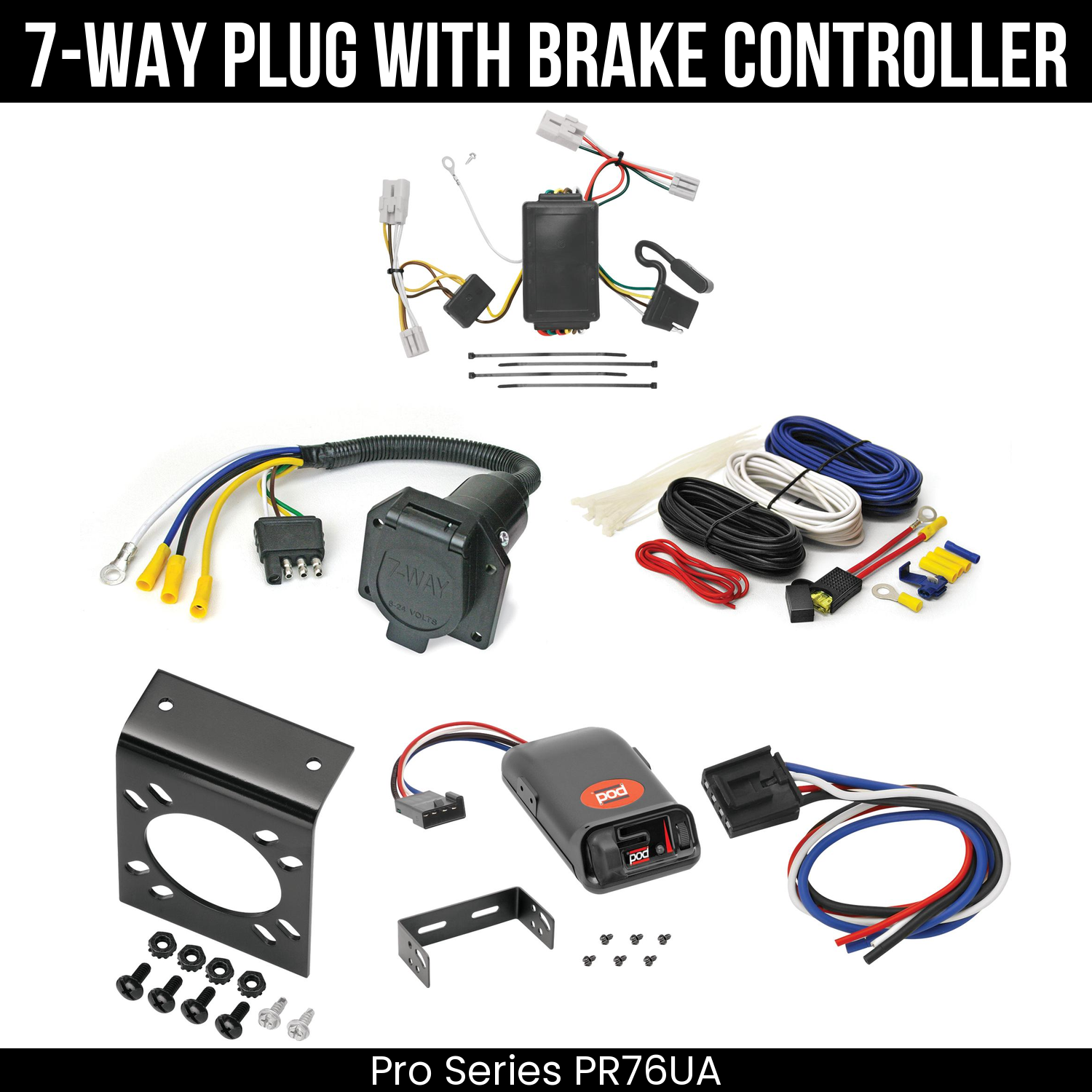 Trailer Wiring 7-Way Economy Plug w/ Bracket , Pro Series POD Brake Control