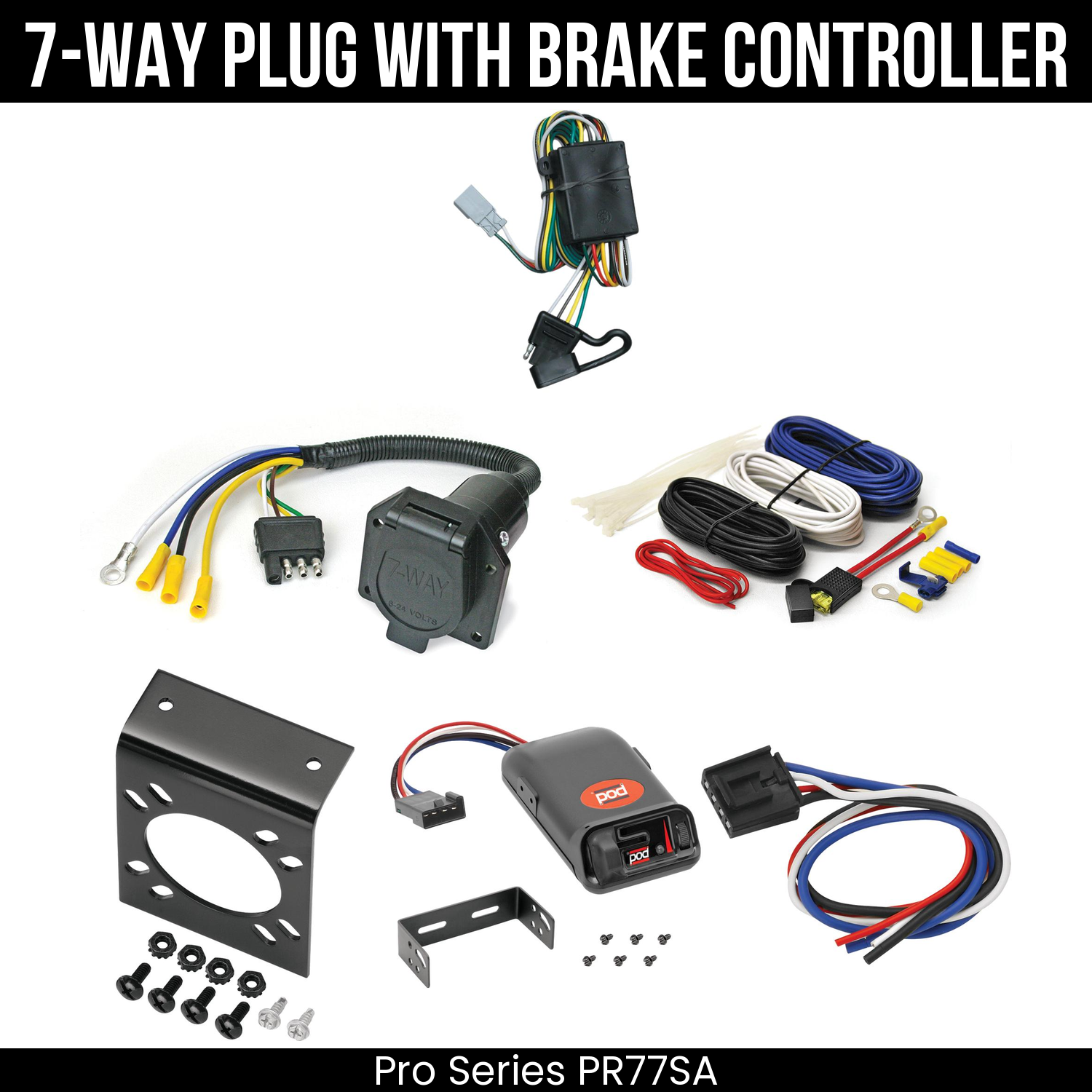 Trailer Wiring 7-Way Economy Plug w/ Bracket , Pro Series POD Brake Control
