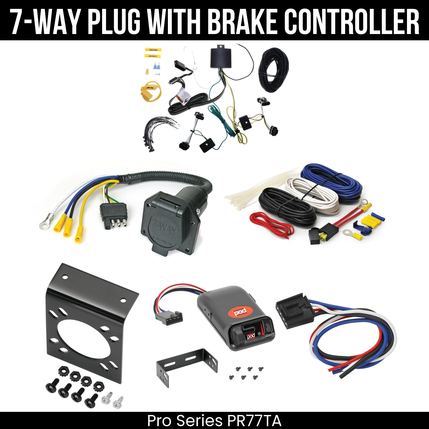Trailer Wiring 7-Way Economy Plug w/ Bracket , Pro Series POD Brake Control