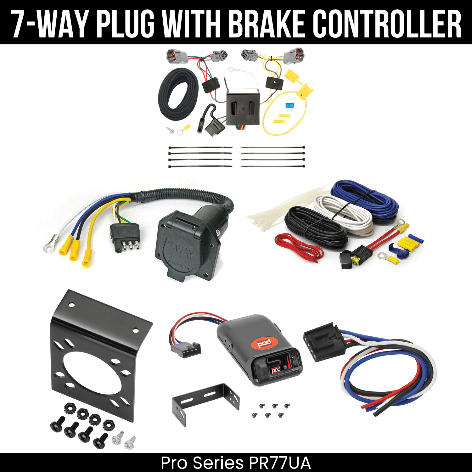 Trailer Wiring 7-Way Economy Plug w/ Bracket , Pro Series POD Brake Control