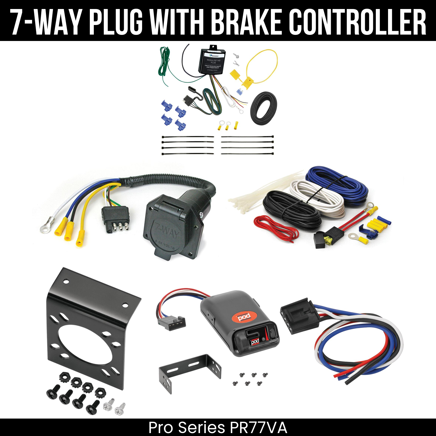 Trailer Wiring 7-Way Economy Plug w/ Bracket , Pro Series POD Brake Control